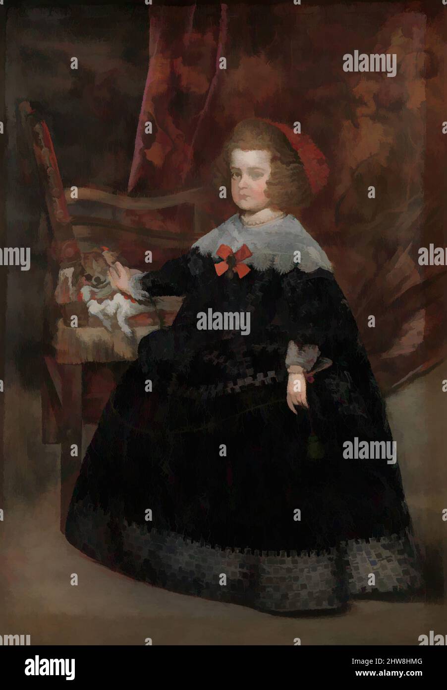 Arte ispirata da María Teresa (1638-1683), Infanta di Spagna, ca. 1645, olio su tela, 58 1/4 x 40 1/2 poll. (148 x 102,9 cm), dipinti, Juan Bautista Martínez del Mazo (spagnolo, Cuenca ca. 1612–1667 Madrid), Mazo era l'assistente più dotato di Velázquez e suo genero, avendo sposato opere classiche modernizzate da Artotop con un tuffo di modernità. Forme, colore e valore, impatto visivo accattivante sulle emozioni artistiche attraverso la libertà delle opere d'arte in modo contemporaneo. Un messaggio senza tempo che persegue una nuova direzione selvaggiamente creativa. Artisti che si rivolgono al supporto digitale e creano l'NFT Artotop Foto Stock