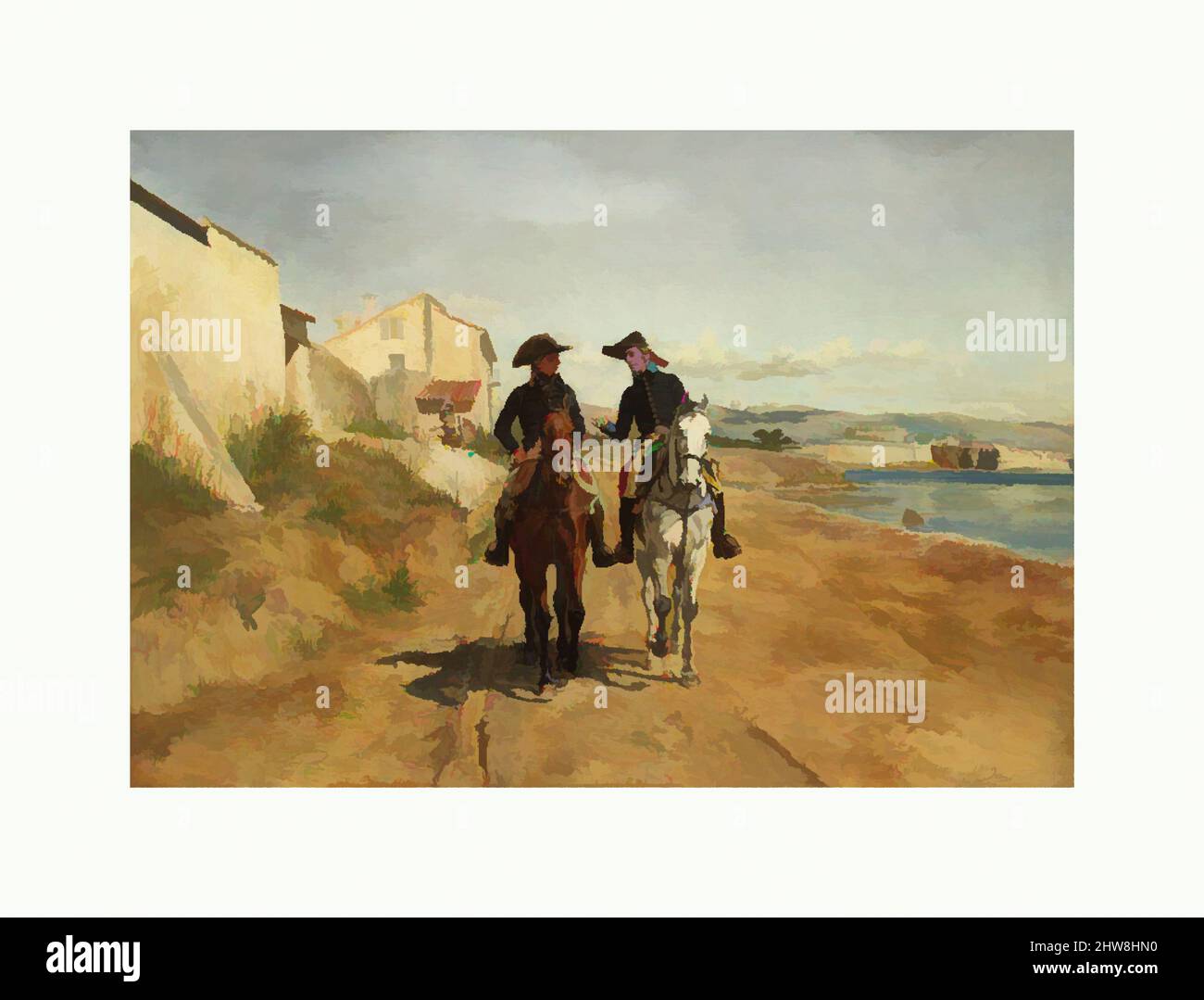 Arte ispirata da Un generale e il suo Aide-de-camp, 1869, olio su legno, 7 3/4 x 10 7/8 poll. (19,7 x 27,6 cm), dipinti, Ernest Meissonier (francese, Lione 1815–1891 Parigi, opere classiche modernizzate da Artotop con un tuffo di modernità. Forme, colore e valore, impatto visivo accattivante sulle emozioni artistiche attraverso la libertà delle opere d'arte in modo contemporaneo. Un messaggio senza tempo che persegue una nuova direzione selvaggiamente creativa. Artisti che si rivolgono al supporto digitale e creano l'NFT Artotop Foto Stock