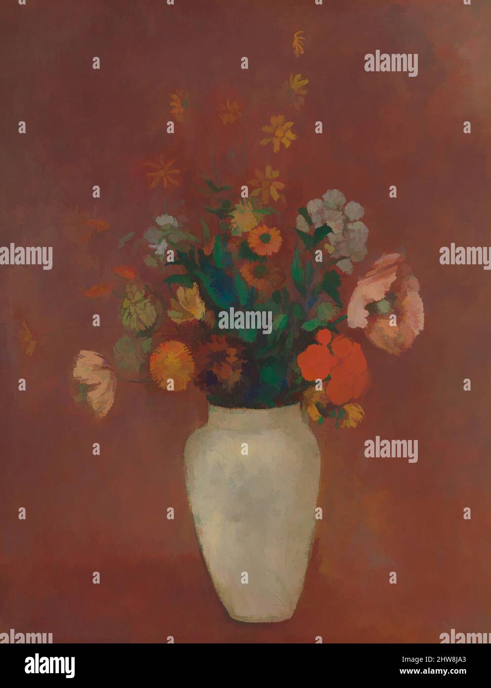 Arte ispirata da Bouquet in un vaso cinese, ca. 1912–14, olio su tela, 25 1/2 x 19 5/8 poll. (64,8 x 49,8 cm), dipinti, Odilon Redon (francese, Bordeaux 1840–1916 Parigi), Redon apparentemente possedeva un certo numero di vasi, come questo di porcellana finemente modellato, in cui sua moglie, opere classiche modernizzate da Artotop con un tuffo di modernità. Forme, colore e valore, impatto visivo accattivante sulle emozioni artistiche attraverso la libertà delle opere d'arte in modo contemporaneo. Un messaggio senza tempo che persegue una nuova direzione selvaggiamente creativa. Artisti che si rivolgono al supporto digitale e creano l'NFT Artotop Foto Stock