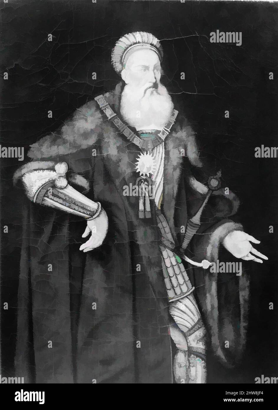 Arte ispirata a Friedrich i (1460–1536), Margravio di Brandeburgo-Ansbach, olio su tela, 30 1/4 x 22 3/8 pollici (76,8 x 56,8 cm), dipinti, attribuiti a Franz Wolfgang Rohrich (tedesco, 1787–1834, opere classiche modernizzate da Artotop con un tuffo di modernità. Forme, colore e valore, impatto visivo accattivante sulle emozioni artistiche attraverso la libertà delle opere d'arte in modo contemporaneo. Un messaggio senza tempo che persegue una nuova direzione selvaggiamente creativa. Artisti che si rivolgono al supporto digitale e creano l'NFT Artotop Foto Stock