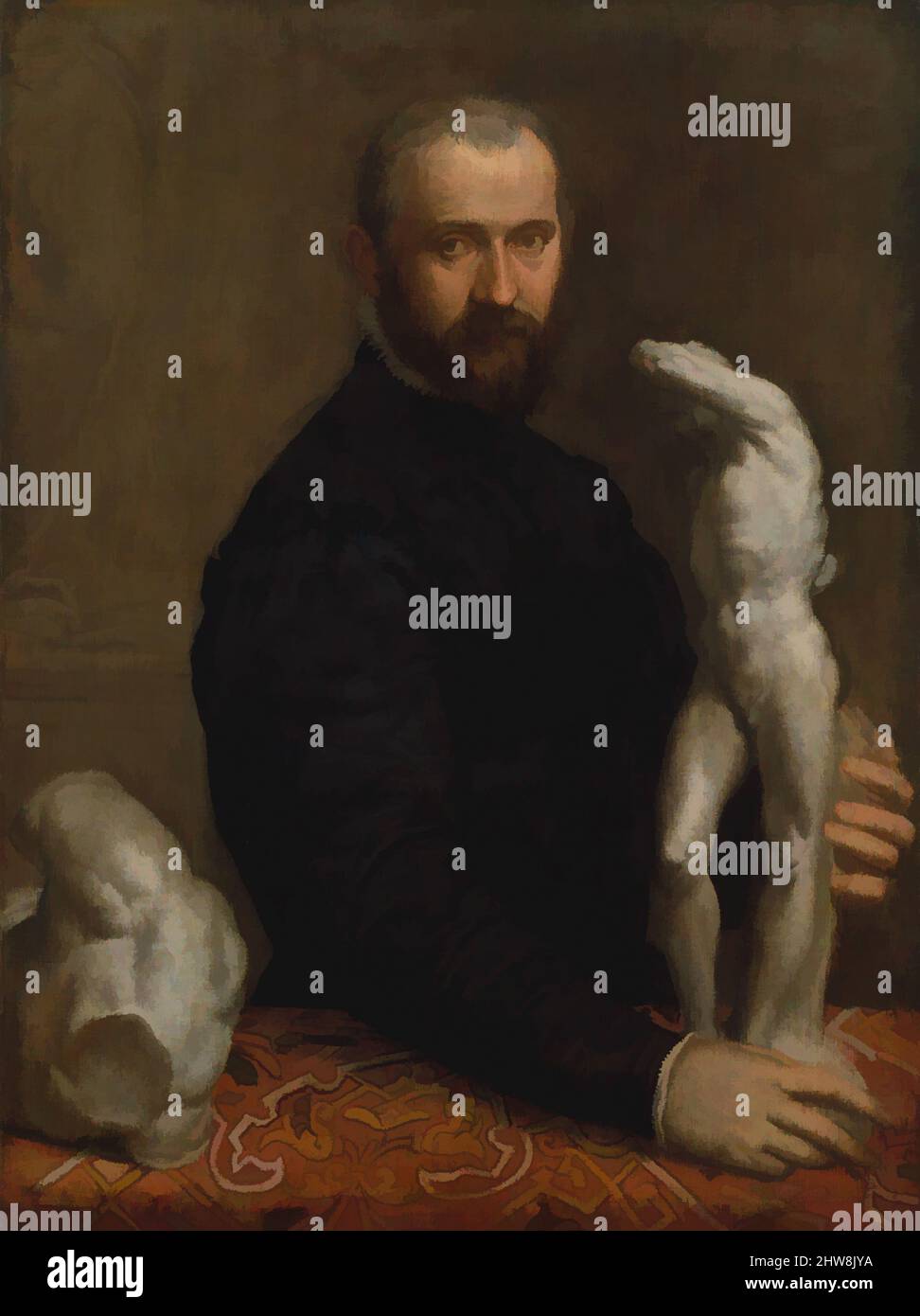 Arte ispirata ad Alessandro Vittoria (1524/25–1608), ca. 1580, olio su tela, 43 1/2 x 32 1/4 poll. (110,5 x 81,9 cm), dipinti, Paolo Veronese (Paolo Caliari) (Verona 1528–1588 Venezia), in questo ritratto le caratteristiche del più grande scultore veneziano del sedicesimo successivo, opere classiche modernizzate da Artotop con un tuffo di modernità. Forme, colore e valore, impatto visivo accattivante sulle emozioni artistiche attraverso la libertà delle opere d'arte in modo contemporaneo. Un messaggio senza tempo che persegue una nuova direzione selvaggiamente creativa. Artisti che si rivolgono al supporto digitale e creano l'NFT Artotop Foto Stock
