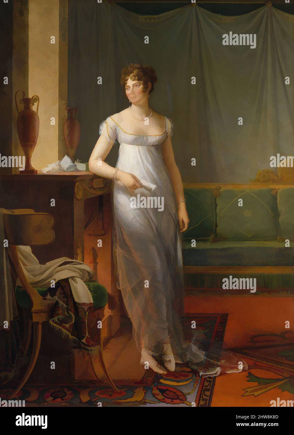 Arte ispirata a Madame Charles Maurice de Talleyrand Périgord (1761-1835), ca. 1804, olio su tela, 88 7/8 x 64 7/8 poll. (225,7 x 164,8 cm), dipinti, barone Francis Gérard (francese, Roma 1770–1837 Parigi), Gérard, studente di David, fu il primo pittore dell'imperatrice Joséphine, mentre le opere classiche modernizzate da Artotop con un tuffo di modernità. Forme, colore e valore, impatto visivo accattivante sulle emozioni artistiche attraverso la libertà delle opere d'arte in modo contemporaneo. Un messaggio senza tempo che persegue una nuova direzione selvaggiamente creativa. Artisti che si rivolgono al supporto digitale e creano l'NFT Artotop Foto Stock