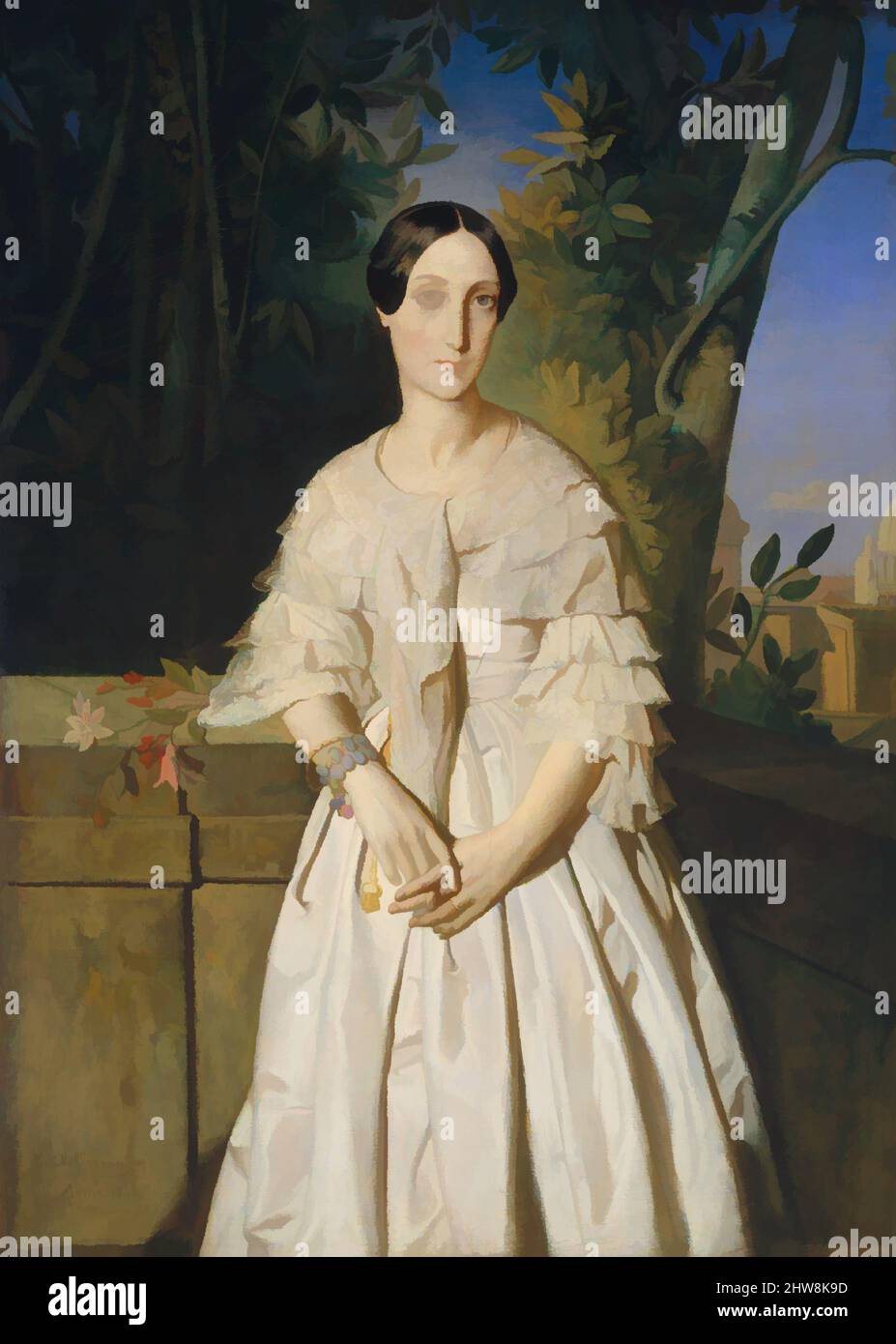Arte ispirata a Comtesse de la Tour-Maubourg (Marie-Louise-Charlotte-Gabrielle Thomas de Pange, 1816–1850), 1841, olio su tela, 52 x 37 1/4 pollici. (132,1 x 94,6 cm), dipinti, Théodore Chassériau (francese, le Limon, Saint-Domingue, West Indies 1819–1856 Parigi), questa somiglianza della moglie, opere classiche modernizzate da Artotop con un tocco di modernità. Forme, colore e valore, impatto visivo accattivante sulle emozioni artistiche attraverso la libertà delle opere d'arte in modo contemporaneo. Un messaggio senza tempo che persegue una nuova direzione selvaggiamente creativa. Artisti che si rivolgono al supporto digitale e creano l'NFT Artotop Foto Stock