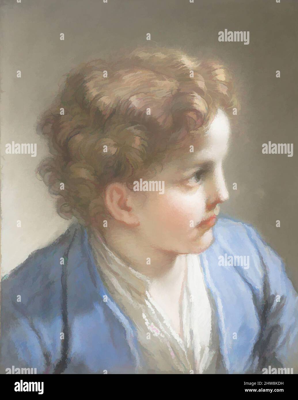 Arte ispirata dallo studio di un ragazzo in una giacca blu, 1717, pastello e gesso su carta blu, posato su carta pastosa, 16 x 13 pollici. (40,6 x 33 cm), Pastels & Oil Sketches on Paper, Benedetto Luti (Firenze 1666–1724 Roma), addestrato in parte a Roma, dove si stabilì nel 1690, Luti, opere classiche modernizzate da Artotop con un tuffo di modernità. Forme, colore e valore, impatto visivo accattivante sulle emozioni artistiche attraverso la libertà delle opere d'arte in modo contemporaneo. Un messaggio senza tempo che persegue una nuova direzione selvaggiamente creativa. Artisti che si rivolgono al supporto digitale e creano l'NFT Artotop Foto Stock