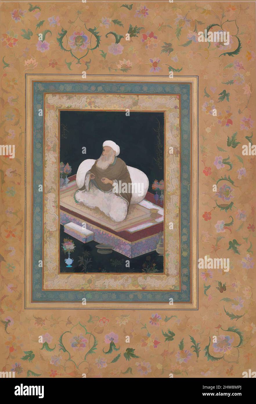 Arte ispirata dal Ritratto di Shaikh Hasan Chishti', Folio dal Shah Jahan Album, recto e verso: Inizio 19th secolo, attribuito a India, inchiostro, acquerello opaco, e oro su carta, H. 15 1/8 pollici. (38. 4 cm), Codices, questo ritratto di un sufi è identificato lungo il bordo destro come, opere classiche modernizzate da Artotop con un tuffo di modernità. Forme, colore e valore, impatto visivo accattivante sulle emozioni artistiche attraverso la libertà delle opere d'arte in modo contemporaneo. Un messaggio senza tempo che persegue una nuova direzione selvaggiamente creativa. Artisti che si rivolgono al supporto digitale e creano l'NFT Artotop Foto Stock