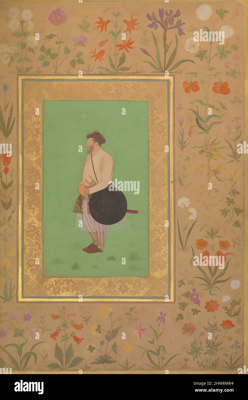 Arte ispirata dal Ritratto di Khan Dauran Bahadur Nusrat Jang', Folio dal Shah Jahan Album, verso: CA. 1640; recto: 1530–50, attribuito all'India, inchiostro, acquerello opaco, E oro su carta, H. 15 5/8 poll. (38,9 cm), Codices, Pittura di Murad, il soggetto di questo ritratto è stato viceré, opere classiche modernizzate da Artotop con un tuffo di modernità. Forme, colore e valore, impatto visivo accattivante sulle emozioni artistiche attraverso la libertà delle opere d'arte in modo contemporaneo. Un messaggio senza tempo che persegue una nuova direzione selvaggiamente creativa. Artisti che si rivolgono al supporto digitale e creano l'NFT Artotop Foto Stock