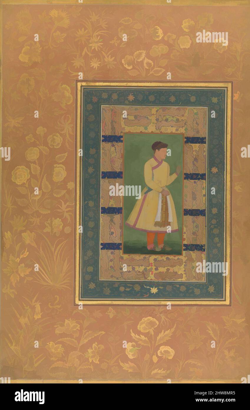 Arte ispirata da Ritratto di Zamana Beg, Mahabat Khan', Folio dal Shah Jahan Album, recto: CA. 1610; verso: ca. 1530–40, attribuito all'India, inchiostro, acquerello opaco e oro su carta, H. 15 1/4 poll. (38,7 cm), Codices, Pittura di Manohar (attivo ca. 1582–1624, opere classiche modernizzate da Artotop con un tocco di modernità. Forme, colore e valore, impatto visivo accattivante sulle emozioni artistiche attraverso la libertà delle opere d'arte in modo contemporaneo. Un messaggio senza tempo che persegue una nuova direzione selvaggiamente creativa. Artisti che si rivolgono al supporto digitale e creano l'NFT Artotop Foto Stock