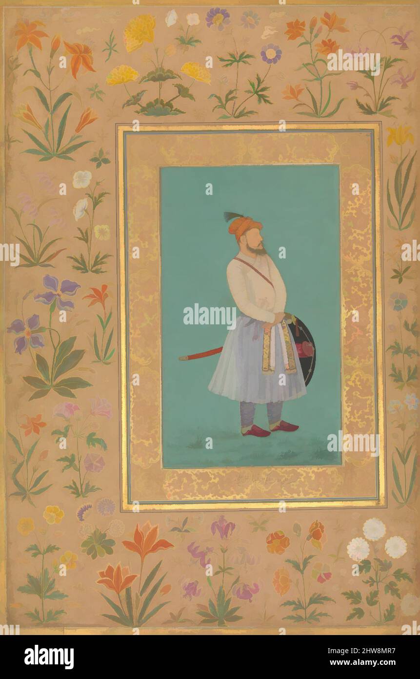 Arte ispirata dal Ritratto di Qilich Khan Turani', Folio dal Shah Jahan Album, recto: CA. 1640; verso: ca. 1530–50, attribuito all'India, inchiostro, acquerello opaco e oro su carta, H. 15 1/4 poll. (38,7 cm), Codices, Pittura di l'lchand, la seduta del ritratto è stato governatore di, opere classiche modernizzate da Artotop con un tuffo di modernità. Forme, colore e valore, impatto visivo accattivante sulle emozioni artistiche attraverso la libertà delle opere d'arte in modo contemporaneo. Un messaggio senza tempo che persegue una nuova direzione selvaggiamente creativa. Artisti che si rivolgono al supporto digitale e creano l'NFT Artotop Foto Stock