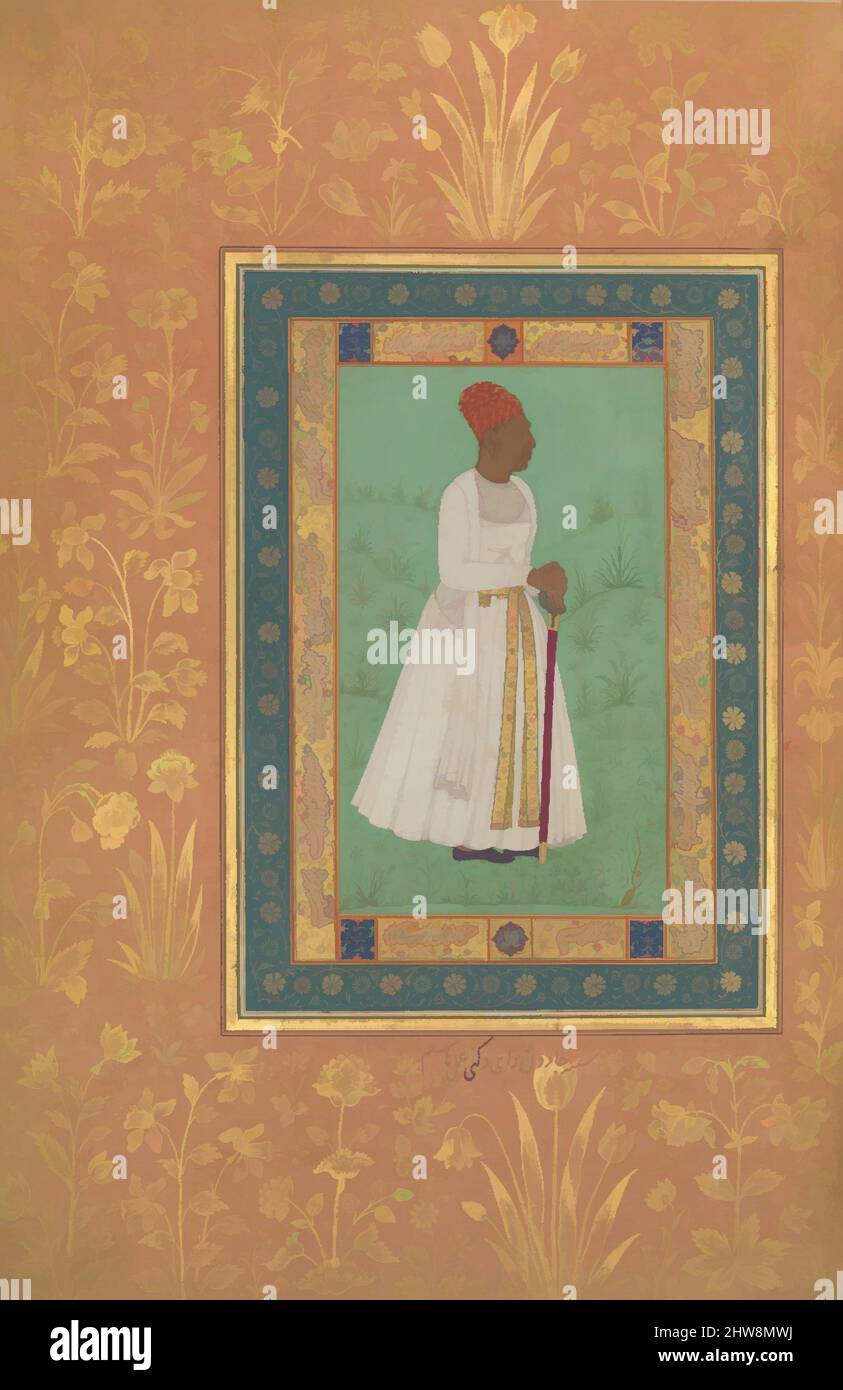Arte ispirata dal Ritratto di Jadun Rai Deccani', Folio dal Shah Jahan Album, recto: CA. 1622; verso: ca. 1530–50, attribuito all'India, inchiostro, acquerello opaco e oro su carta, H. 15 5/16 poll. (38,9 cm), Codices, Pittura di Hashim (attivo 1620–60, opere classiche modernizzate da Artotop con un tuffo di modernità. Forme, colore e valore, impatto visivo accattivante sulle emozioni artistiche attraverso la libertà delle opere d'arte in modo contemporaneo. Un messaggio senza tempo che persegue una nuova direzione selvaggiamente creativa. Artisti che si rivolgono al supporto digitale e creano l'NFT Artotop Foto Stock