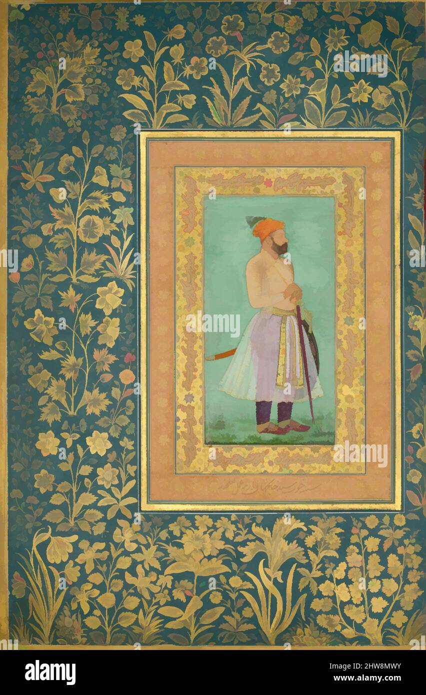 Arte ispirata dal Ritratto di Sayyid Abu'l Muzaffar Khan, Khan Jahan Barha', Folio dal Shah Jahan Album, recto: CA. 1630; verso: CA0–50, attribuito all'India, inchiostro, acquerello opaco, E oro su carta, H. 15 5/16 poll. (38,9 cm), Codices, Pittura di Lalchand, opere classiche modernizzate da Artotop con un tuffo di modernità. Forme, colore e valore, impatto visivo accattivante sulle emozioni artistiche attraverso la libertà delle opere d'arte in modo contemporaneo. Un messaggio senza tempo che persegue una nuova direzione selvaggiamente creativa. Artisti che si rivolgono al supporto digitale e creano l'NFT Artotop Foto Stock