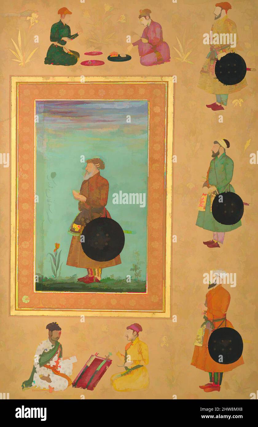Arte ispirata dal Ritratto dell'Islam Khan Mashhadi, 17th secolo, made in India, acquerello opaco e oro su carta, 15 x 9 13/16in. (38,1 x 24,9cm), Codices, Payag (indiano, attivo ca. 1591–1658), ritratti di imperatori, loro famiglie e altre figure importanti sono stati raccolti in, opere classiche modernizzate da Artotop con un tuffo di modernità. Forme, colore e valore, impatto visivo accattivante sulle emozioni artistiche attraverso la libertà delle opere d'arte in modo contemporaneo. Un messaggio senza tempo che persegue una nuova direzione selvaggiamente creativa. Artisti che si rivolgono al supporto digitale e creano l'NFT Artotop Foto Stock