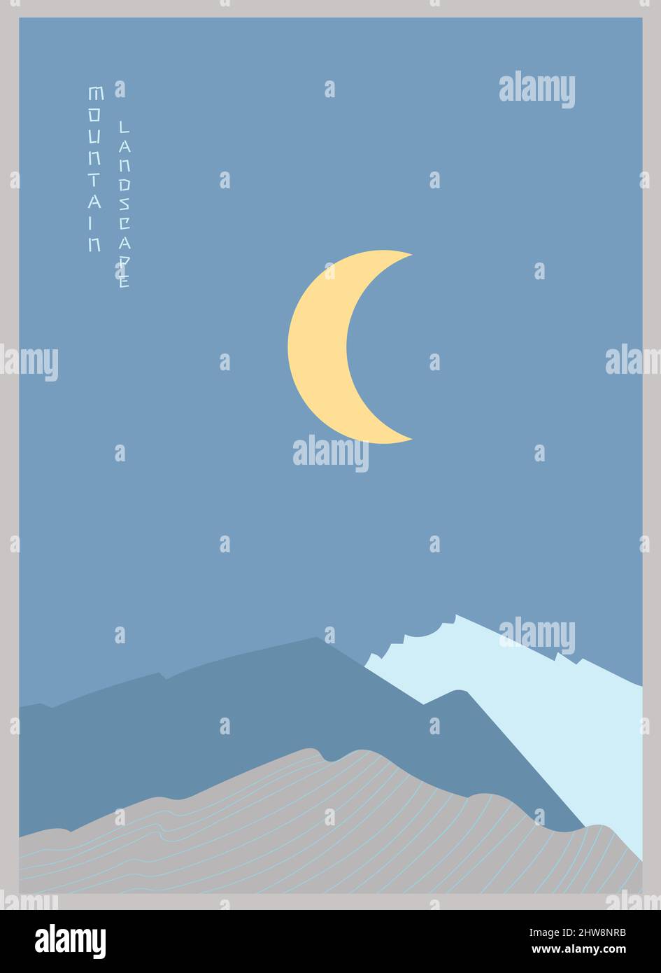 Poster astratto di montagna notte paesaggio. Sfondo geometrico in stile giapponese asiatico. Illustrazione Vettoriale