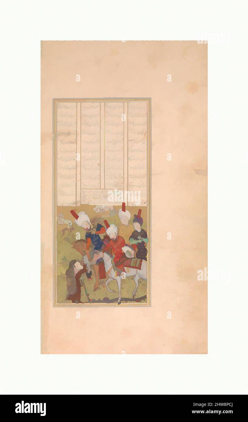 Arte ispirata dal sultano Sanjar e la Vecchia Donna, Folio da un Khamsa (Quintetto) di Nizami, inizio 16th secolo, attribuita a Iran, Shiraz, inchiostro, Acquerello opaco e oro su carta, altri (a): 7 1/16 x 6 1/16in. (18 x 15,4cm), Codices, opere classiche modernizzate da Artotop con un tuffo di modernità. Forme, colore e valore, impatto visivo accattivante sulle emozioni artistiche attraverso la libertà delle opere d'arte in modo contemporaneo. Un messaggio senza tempo che persegue una nuova direzione selvaggiamente creativa. Artisti che si rivolgono al supporto digitale e creano l'NFT Artotop Foto Stock