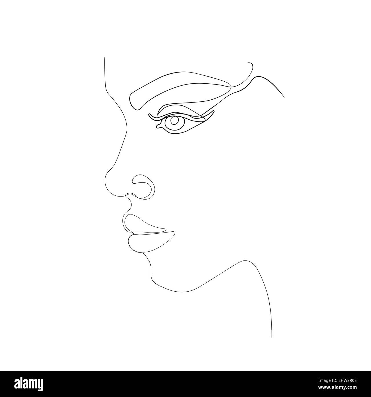 Illustrazione vettoriale bel volto in stile minimalista e moderno. Linea di contorno illustrazione d'arte della donna Illustrazione Vettoriale