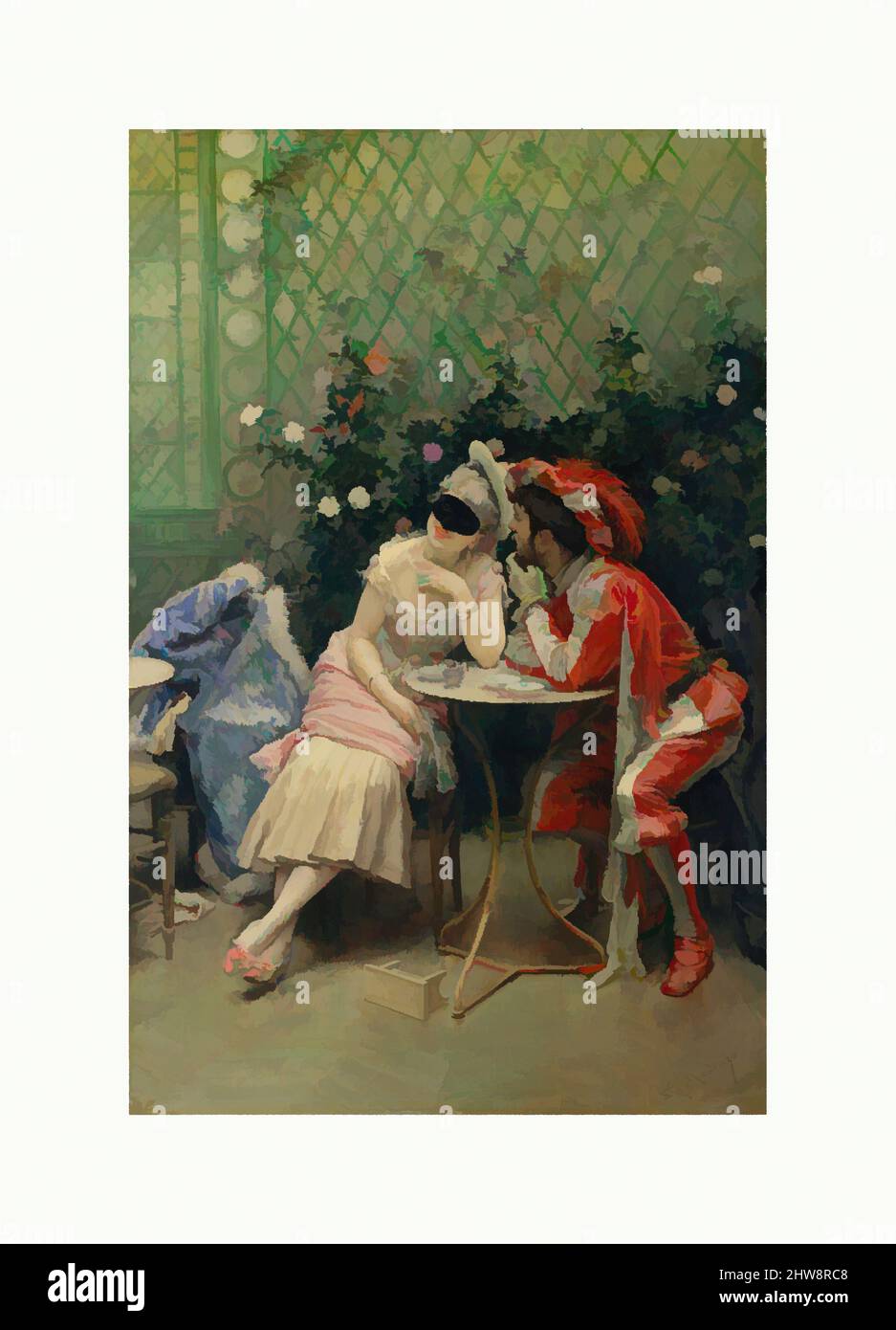 Arte ispirata ai masqueraders, 1875–78, olio su tela, 40 x 25 1/2 poll. (101,6 x 64,8 cm), dipinti, Raimundo de Madrazo y Garreta (spagnolo, Roma 1841–1920 Versailles), Madrazo è stato famoso durante la sua vita e ritratti dipinti per ricchi francesi, americani, britannici e argentini, opere classiche modernizzate da Artotop con un tuffo di modernità. Forme, colore e valore, impatto visivo accattivante sulle emozioni artistiche attraverso la libertà delle opere d'arte in modo contemporaneo. Un messaggio senza tempo che persegue una nuova direzione selvaggiamente creativa. Artisti che si rivolgono al supporto digitale e creano l'NFT Artotop Foto Stock