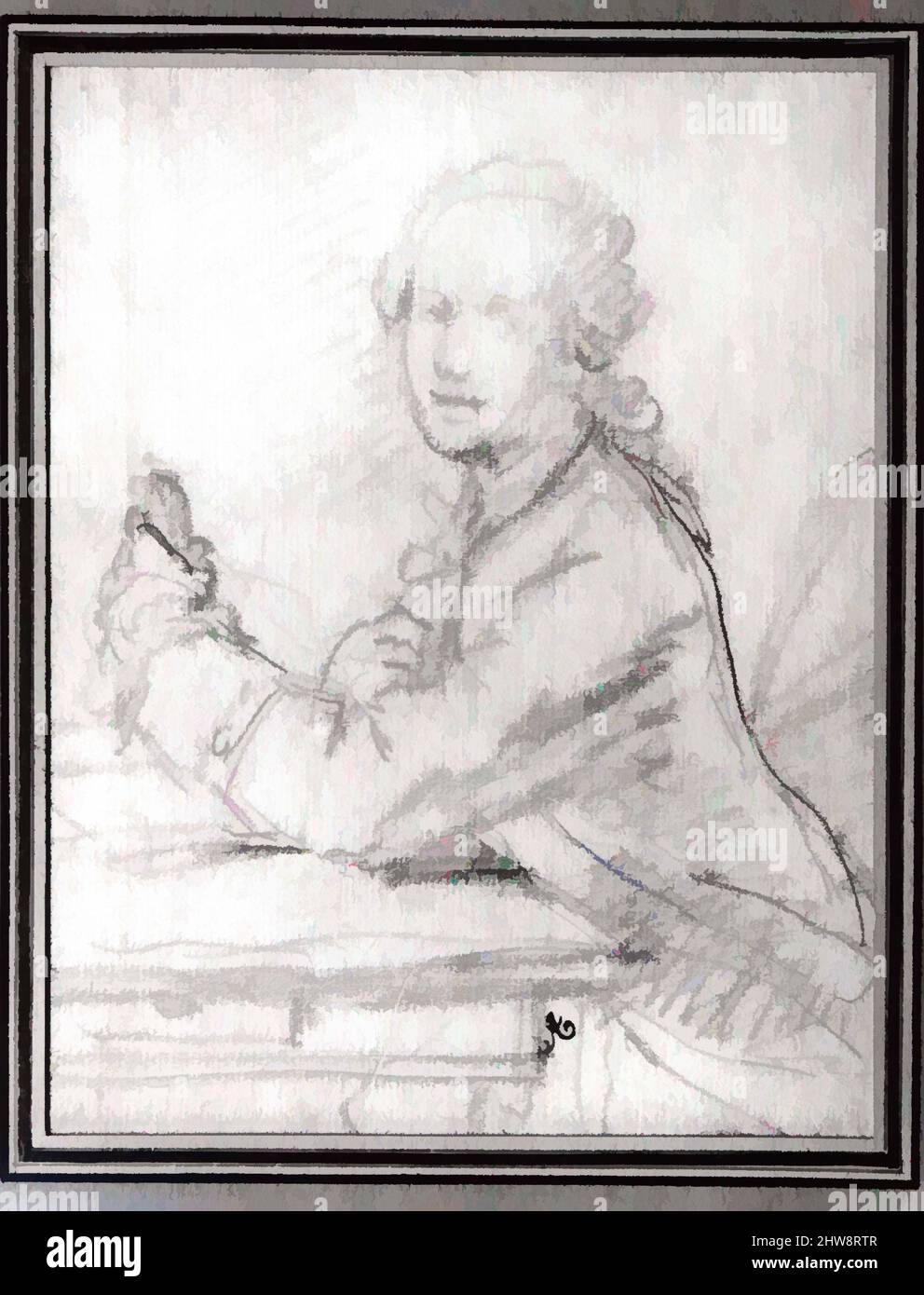 Arte ispirata ai ritratti di un giovane uomo, seconda metà del 18th secolo, gesso nero, 6 5/16 x 4 7/8 pollici (16 x 12,4 cm), disegni, Augustin de Saint-Aubin (francese, Parigi 1736–1807 Parigi, opere classiche modernizzate da Artotop con un tocco di modernità. Forme, colore e valore, impatto visivo accattivante sulle emozioni artistiche attraverso la libertà delle opere d'arte in modo contemporaneo. Un messaggio senza tempo che persegue una nuova direzione selvaggiamente creativa. Artisti che si rivolgono al supporto digitale e creano l'NFT Artotop Foto Stock