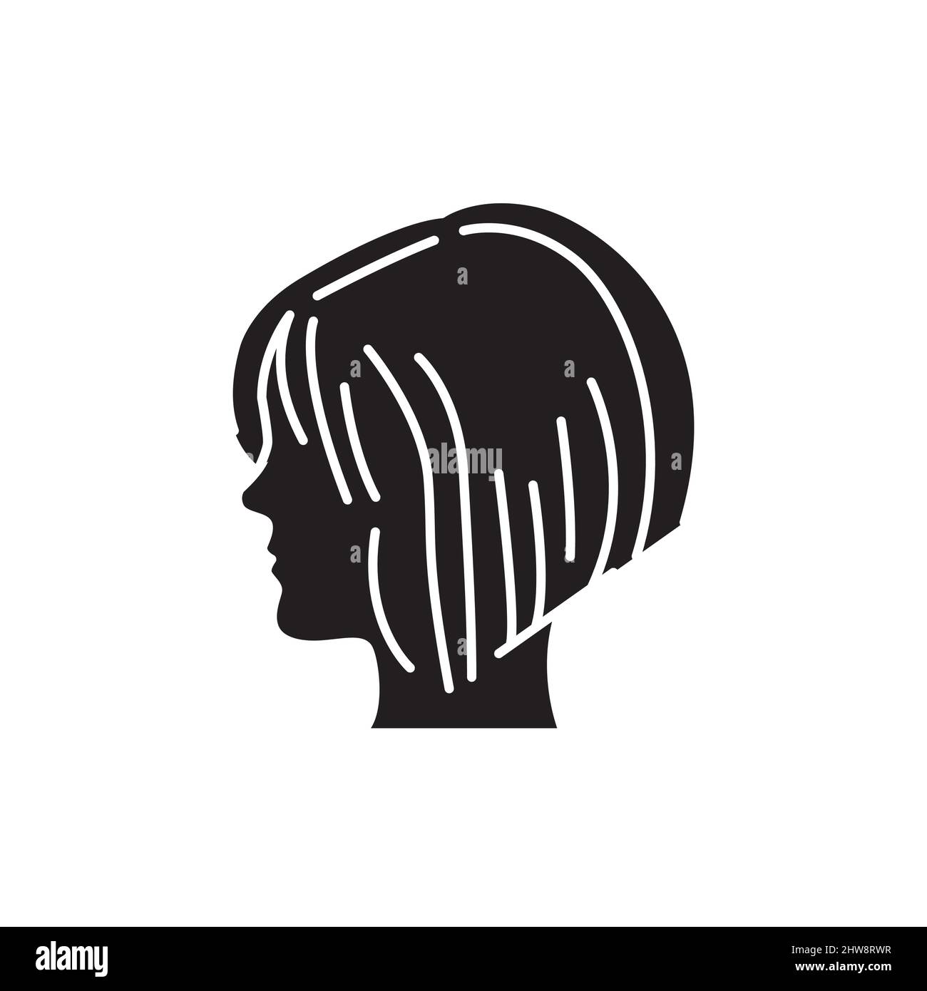 Icona della linea di colore per capelli Womans bob. Industria di bellezza. Servizio parrucchiere. Pittogramma per pagina web, app mobile, promo. Illustrazione Vettoriale