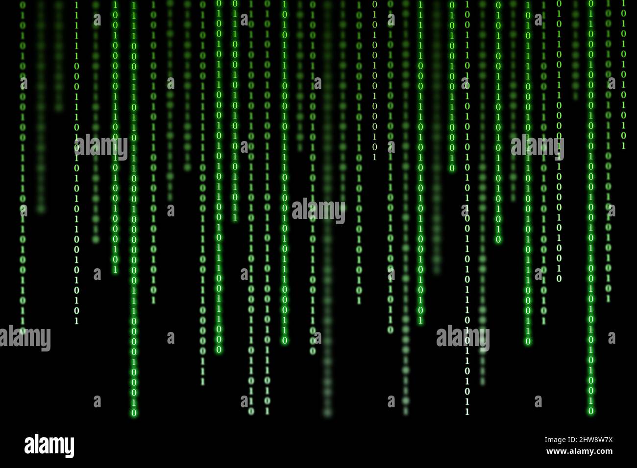 Sfondo verde della matrice dei numeri binari. Matrice dei dati del  calcolatore. Il codice binario digitale