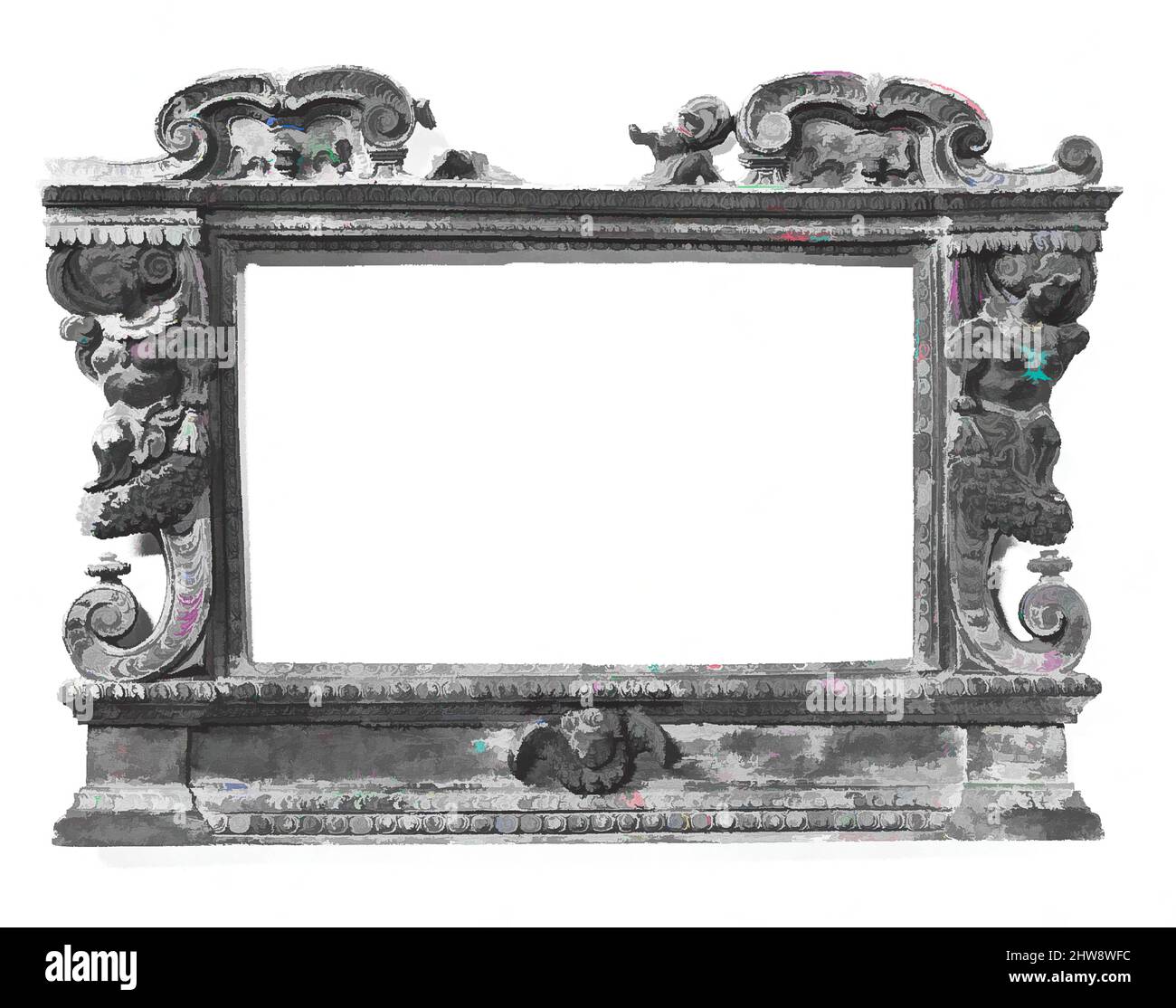Arte ispirata alla cornice del Tabernacolo, stile 16th secolo, fatta ca. 1920, Italiano, Toscano, Noce, totale: 15 x 21, Cornici, opere classiche modernizzate da Artotop con un tuffo di modernità. Forme, colore e valore, impatto visivo accattivante sulle emozioni artistiche attraverso la libertà delle opere d'arte in modo contemporaneo. Un messaggio senza tempo che persegue una nuova direzione selvaggiamente creativa. Artisti che si rivolgono al supporto digitale e creano l'NFT Artotop Foto Stock