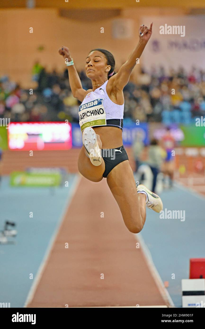 Larissa Iapichino (ITA) terzo posto nel salto femminile alle ore 21-2 (6,45m) durante l'incontro di Villa de Madrid alla CDM Gallur Arena, Martedì, ma Foto Stock