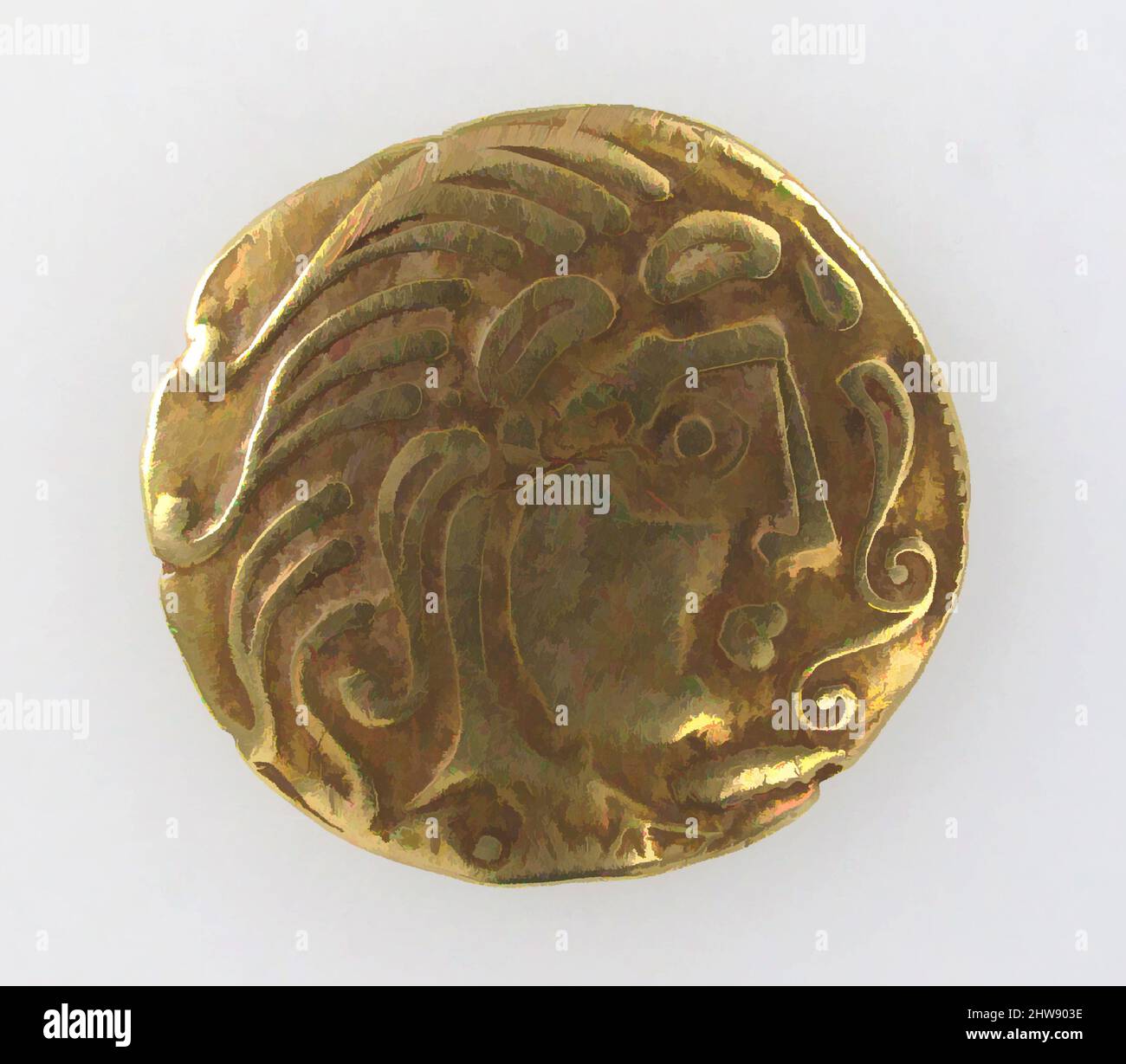 Arte ispirata dal coin d'oro dei Parisii, ultimo quarto del 2nd secolo a.C., made in Paris, Celtic, Gold, 13/16 x 7/8 x 1/16 in., 0,2oz. (2,1 x 2,3 x 0,2 cm, 6,8g), monete, i Celti probabilmente cominciarono a colpire monete nel 200s a.c. dopo aver ricevuto pezzi d'oro e d'argento dai re ellenistici, opere classiche modernizzate da Artotop con un tuffo di modernità. Forme, colore e valore, impatto visivo accattivante sulle emozioni artistiche attraverso la libertà delle opere d'arte in modo contemporaneo. Un messaggio senza tempo che persegue una nuova direzione selvaggiamente creativa. Artisti che si rivolgono al supporto digitale e creano l'NFT Artotop Foto Stock Arte ispirata dal coin d'oro dei Parisii, ultimo quarto del 2nd secolo a.C., made in Paris, Celtic, Gold, 13/16 x 7/8 x 1/16 in., 0,2oz. (2,1 x 2,3 x 0,2 cm, 6,8g), monete, i Celti probabilmente cominciarono a colpire monete nel 200s a.c. dopo aver ricevuto pezzi d'oro e d'argento dai re ellenistici, opere classiche modernizzate da Artotop con un tuffo di modernità. Forme, colore e valore, impatto visivo accattivante sulle emozioni artistiche attraverso la libertà delle opere d'arte in modo contemporaneo. Un messaggio senza tempo che persegue una nuova direzione selvaggiamente creativa. Artisti che si rivolgono al supporto digitale e creano l'NFT Artotop Foto Stock