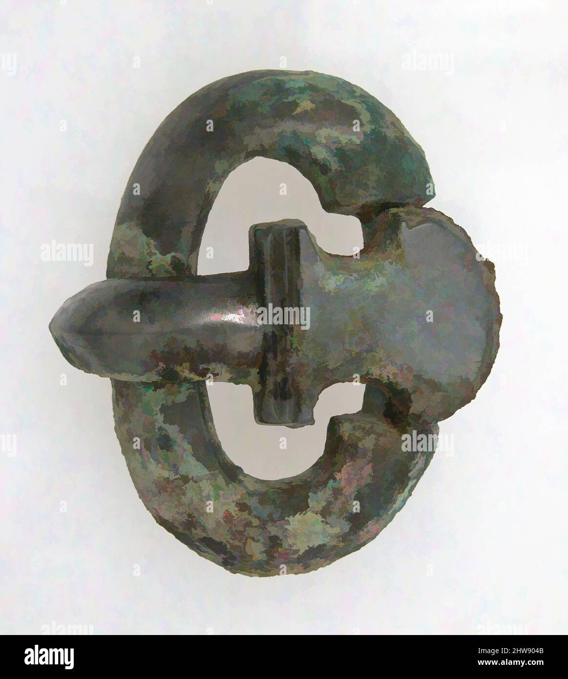 Arte ispirata dalla linguetta della cintura e dal gancio ovale di una fibbia, 7th secolo, Frankish, lega di rame argentata, totale: 1 3/4 x 1 7/16 x 9/16 poll. (4,4 x 3,7 x 1,4 cm), in lega di rame metallizzato, opere classiche modernizzate da Artotop con un tocco di modernità. Forme, colore e valore, impatto visivo accattivante sulle emozioni artistiche attraverso la libertà delle opere d'arte in modo contemporaneo. Un messaggio senza tempo che persegue una nuova direzione selvaggiamente creativa. Artisti che si rivolgono al supporto digitale e creano l'NFT Artotop Foto Stock