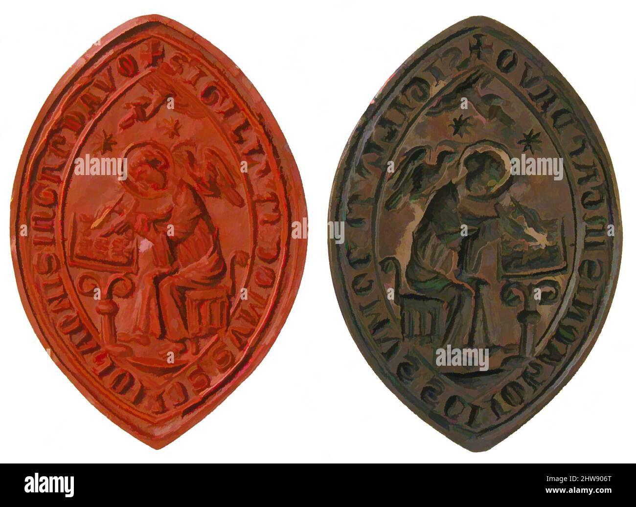 Art Inspired by Seal Matrix, 19th o 20th secolo (stile 13th secolo), realizzato in Gand, South Netherlandh, Bronze, tuta: 2 3/4 x 1 7/8 x 3/4 pollici (7 x 4,8 x 1,9 cm), Metalwork-Bronze, opere classiche modernizzate da Artotop con un tocco di modernità. Forme, colore e valore, impatto visivo accattivante sulle emozioni artistiche attraverso la libertà delle opere d'arte in modo contemporaneo. Un messaggio senza tempo che persegue una nuova direzione selvaggiamente creativa. Artisti che si rivolgono al supporto digitale e creano l'NFT Artotop Foto Stock