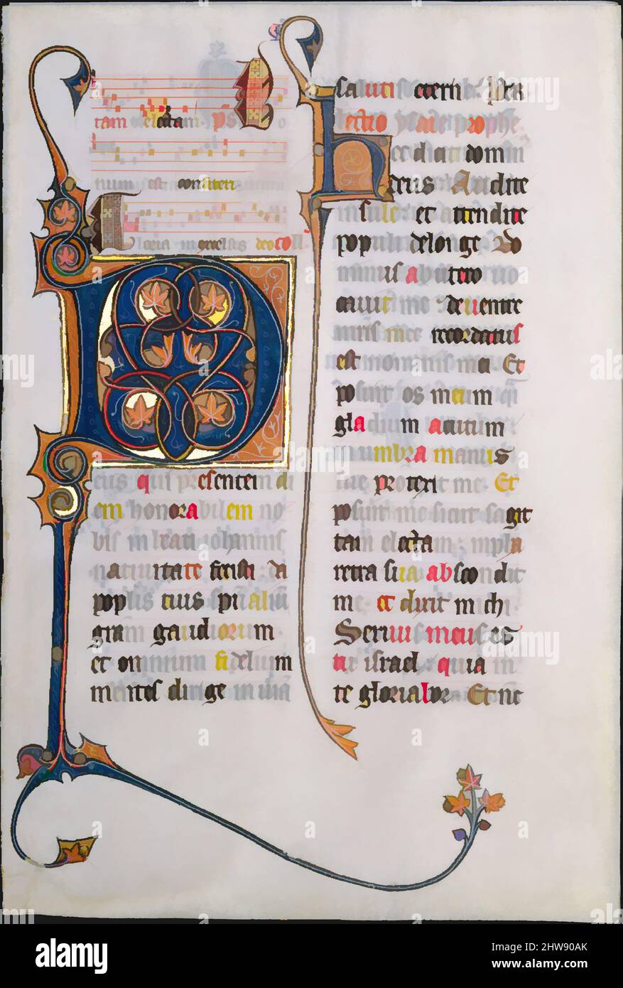 Arte ispirata al manoscritto foglia con M iniziale, da un Messale, ca. 1290, fabbricato in Beauvais (?), Francia, Francia, Tempera e oro in pergamena, totale: 11 5/16 x 7 11/16 pollici (28,7 x 19,5 cm), Manuscripts e Illuminations, con il suo connubio di elegante decorazione fogliata e raffinate, opere classiche modernizzate da Artotop con un tuffo di modernità. Forme, colore e valore, impatto visivo accattivante sulle emozioni artistiche attraverso la libertà delle opere d'arte in modo contemporaneo. Un messaggio senza tempo che persegue una nuova direzione selvaggiamente creativa. Artisti che si rivolgono al supporto digitale e creano l'NFT Artotop Foto Stock