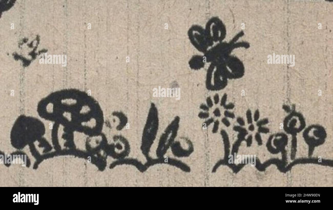 vintage monocromatico disegno a mano immagine grafica su una vita selvaggia con funghi, farfalla e fiori Foto Stock