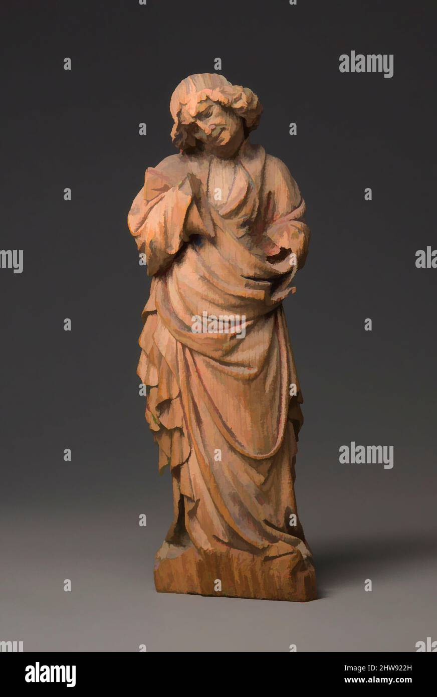 Arte ispirata da San Giovanni Evangelista, probabilmente da un Gruppo Crocifissione, ca. 1420, fabbricato in alta Renania, Germania, tedesco, Limewood, totale: 7 3/4 x 2 3/4 x 2 pollici (19,7 x 7 x 5,1 cm), scultura-legno-miniatura, opere classiche modernizzate da Artotop con un tuffo di modernità. Forme, colore e valore, impatto visivo accattivante sulle emozioni artistiche attraverso la libertà delle opere d'arte in modo contemporaneo. Un messaggio senza tempo che persegue una nuova direzione selvaggiamente creativa. Artisti che si rivolgono al supporto digitale e creano l'NFT Artotop Foto Stock