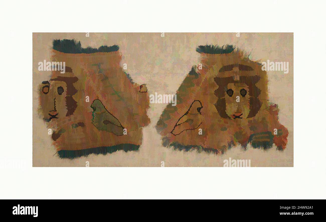 Arte ispirata da due frammenti con volti umani e uccelli, 5th secolo, fatto in Egitto bizantino, copto, tessitura arazzi; lino e lana, complessivo (frammento di sinistra): 7 1/4 x 6 3/4 pollici. (18,4 x 17,2 cm), tessuti-tessuti, opere classiche modernizzate da Artotop con un tuffo di modernità. Forme, colore e valore, impatto visivo accattivante sulle emozioni artistiche attraverso la libertà delle opere d'arte in modo contemporaneo. Un messaggio senza tempo che persegue una nuova direzione selvaggiamente creativa. Artisti che si rivolgono al supporto digitale e creano l'NFT Artotop Foto Stock