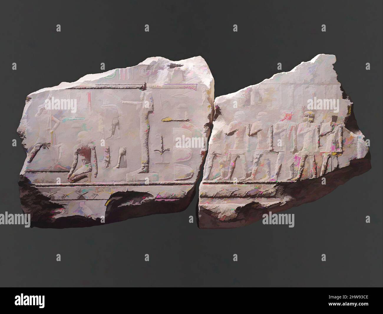 Arte ispirata da scene di un Giubileo dei Trent'anni del Re, Vecchio Regno, Dinastia 4, ca. 2575–2551 a.C., dall'Egitto, regione di Memphite, Lisht Nord, complesso piramidico di Amenemhat i, a nord della piramide (09; core, 1908–09; 1920–22, calcare, Paint, H. 73,7 cm (29 poll.); W. 149,9 cm (59 poll.); D. 12, opere classiche modernizzate da Artotop con un tocco di modernità. Forme, colore e valore, impatto visivo accattivante sulle emozioni artistiche attraverso la libertà delle opere d'arte in modo contemporaneo. Un messaggio senza tempo che persegue una nuova direzione selvaggiamente creativa. Artisti che si rivolgono al supporto digitale e creano l'NFT Artotop Foto Stock