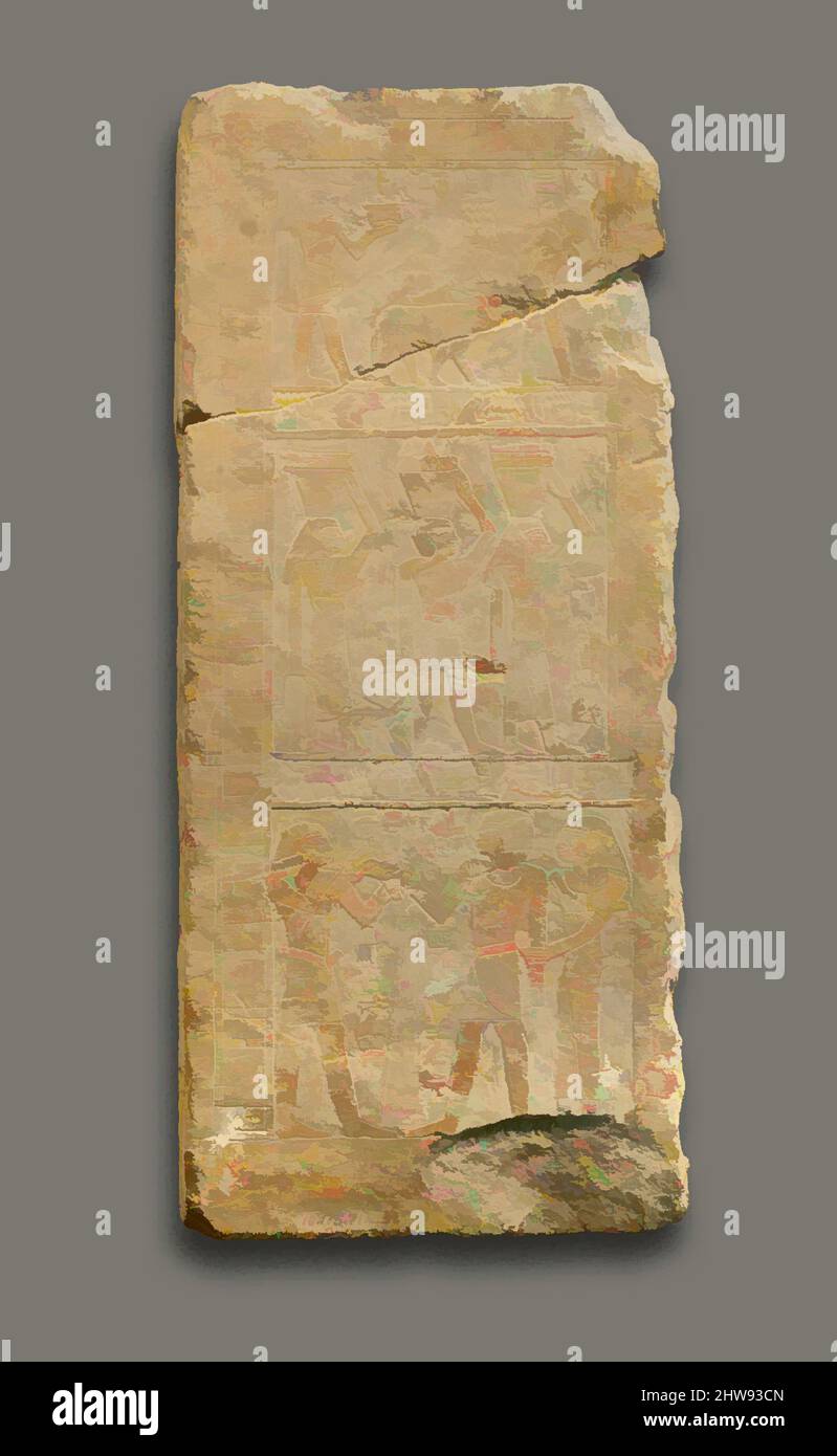 Arte ispirata dal Relief from the offering Niche of Inpuemhat, primo periodo intermedio, Dinastia 9–11, ca. 2100–2010 a.C., dall'Egitto, dalla Regione di Memphite, Saqqara, dal Cimitero della Piramide di Teti, SAE 1905–1906, calcare, H. 69 cm (27 3/16 poll.); W. 29 cm (11 7/16 poll.); th. 9 cm (3 9/16 poll.), questo, opere classiche modernizzate da Artotop con un tuffo di modernità. Forme, colore e valore, impatto visivo accattivante sulle emozioni artistiche attraverso la libertà delle opere d'arte in modo contemporaneo. Un messaggio senza tempo che persegue una nuova direzione selvaggiamente creativa. Artisti che si rivolgono al supporto digitale e creano l'NFT Artotop Foto Stock