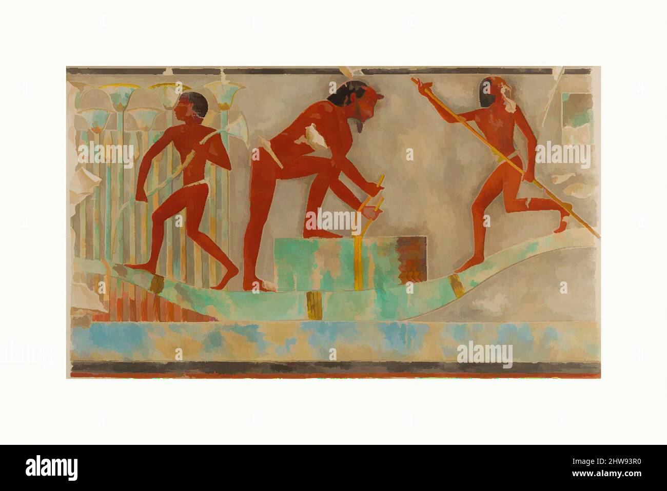 Arte ispirata da uomini che radunano Papiro, Tomba di Puyemre, Novecento; Original New Kingdom, Dinastia 18, A.D. 1914–1916; originale ca. 1479–1458 a.C., dall'Egitto, dall'Egitto superiore, da Tebe, da Tempera su carta, Facsimile: H. 41 x W. 68,5 cm (15 9/16 x 26 in.); incorniciato: H. 42,5 x W. 69,9 cm (16, opere classiche modernizzate da Artotop con un tuffo di modernità. Forme, colore e valore, impatto visivo accattivante sulle emozioni artistiche attraverso la libertà delle opere d'arte in modo contemporaneo. Un messaggio senza tempo che persegue una nuova direzione selvaggiamente creativa. Artisti che si rivolgono al supporto digitale e creano l'NFT Artotop Foto Stock