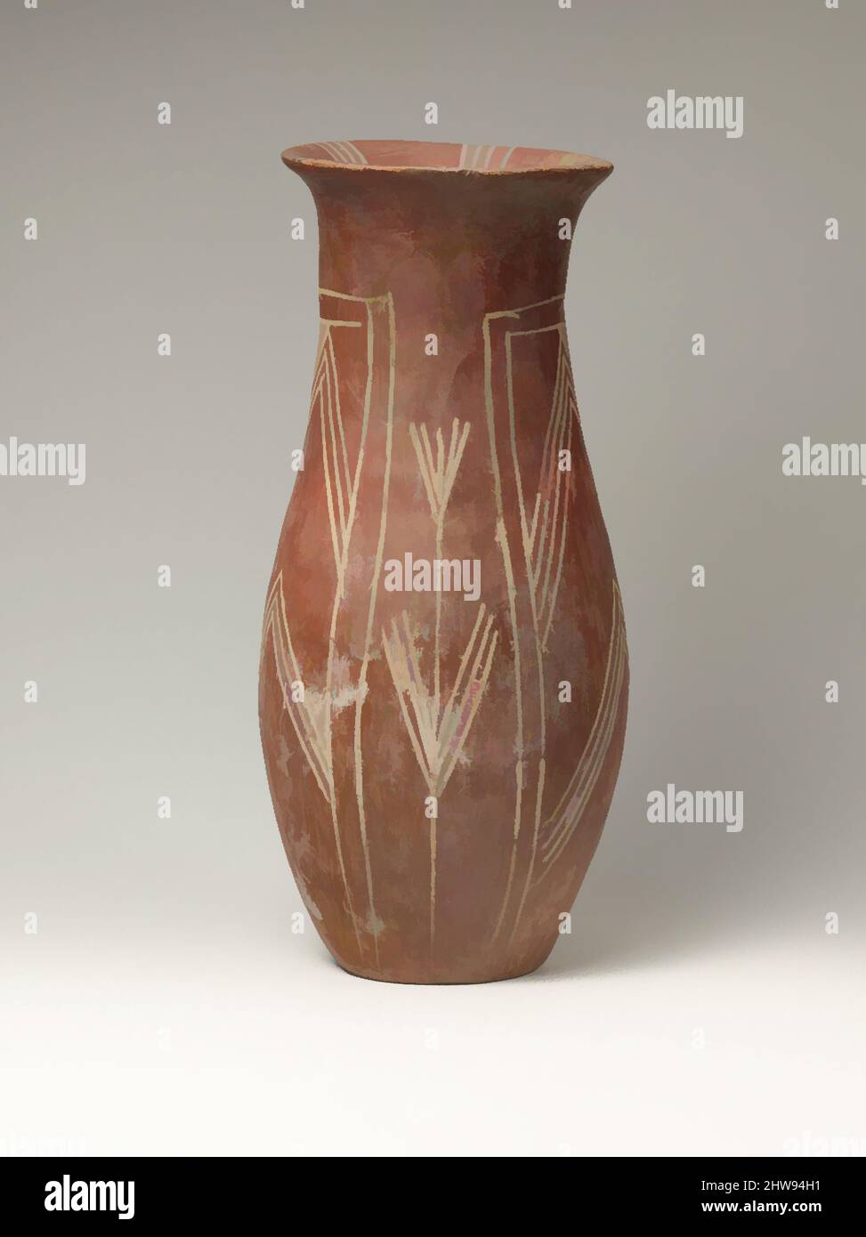 Arte ispirata al vaso bianco con linee incrociate e disegni vegetali, Predynastic, Naqada i, ca. 3900–3700 a.C., dall'Egitto, ceramica, vernice, H: 28 cm (11 poll.); diam: 11,1 cm (4 3/4 poll.), opere classiche modernizzate da Artotop con un tocco di modernità. Forme, colore e valore, impatto visivo accattivante sulle emozioni artistiche attraverso la libertà delle opere d'arte in modo contemporaneo. Un messaggio senza tempo che persegue una nuova direzione selvaggiamente creativa. Artisti che si rivolgono al supporto digitale e creano l'NFT Artotop Foto Stock