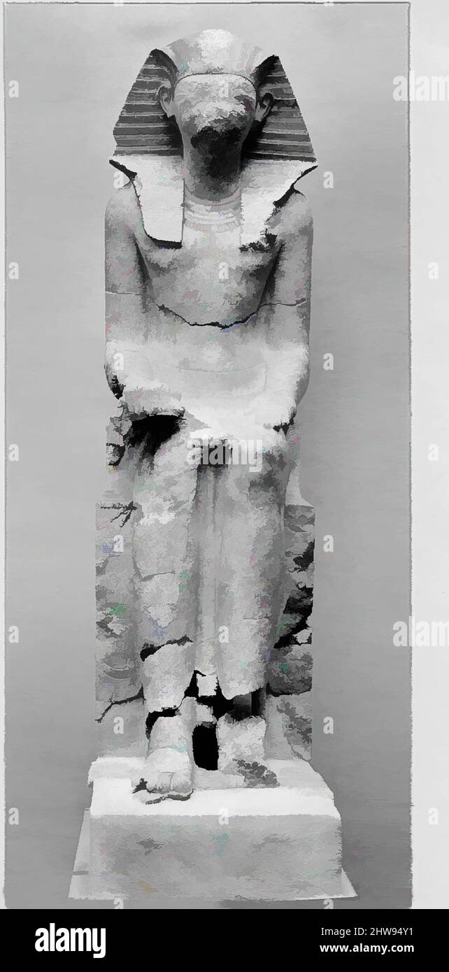 Arte ispirata dalla grande Statua di Hatshepsut, New Kingdom, Dinastia 18, inizio, ca. 1479–1458 a.C., dall'Egitto, dall'Egitto superiore, da Tebe, da Deir el-Bahri, Cava Senenmut, corte inferiore e a nord del tempio, 1926–27, granito, H. 229,9 x W. 61 x L. 142,2 cm (90 1/2 x 24 x 56 in.), in questo, opere classiche modernizzate da Artotop con un tuffo di modernità. Forme, colore e valore, impatto visivo accattivante sulle emozioni artistiche attraverso la libertà delle opere d'arte in modo contemporaneo. Un messaggio senza tempo che persegue una nuova direzione selvaggiamente creativa. Artisti che si rivolgono al supporto digitale e creano l'NFT Artotop Foto Stock