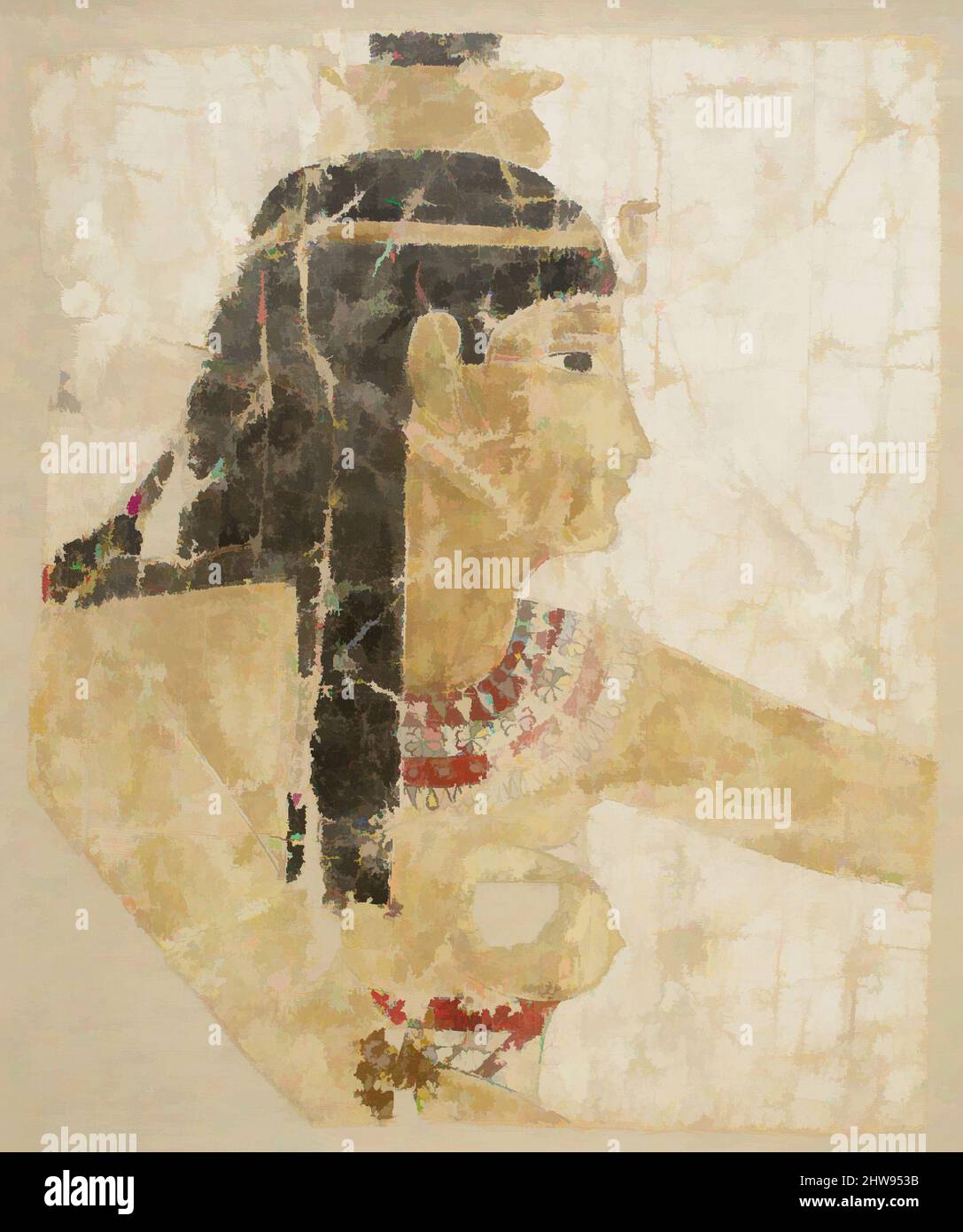 Arte ispirata da frammenti di Sindone dipinti, di età tolemaica o romana, 1st secolo AC–1st secolo d.C., dall'Egitto, lino, gesso, pittura, H. 38 cm (14 15/16 poll.); W. 30,2 cm (11 7/8 poll.); incorniciato: H. 44 cm (17 5/16 poll.); W. 36 cm (14 3/16 poll.); D. 4,4 cm (1 3/4 poll.), come moglie e sorella di, opere classiche modernizzate da Artotop con un tuffo di modernità. Forme, colore e valore, impatto visivo accattivante sulle emozioni artistiche attraverso la libertà delle opere d'arte in modo contemporaneo. Un messaggio senza tempo che persegue una nuova direzione selvaggiamente creativa. Artisti che si rivolgono al supporto digitale e creano l'NFT Artotop Foto Stock