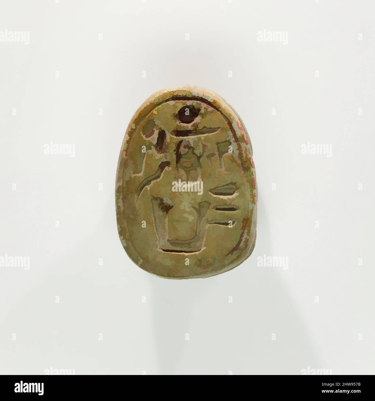 Arte ispirata da Scarab con il Trono Nome di Thutmose i, New Kingdom, Dinastia 18, Early, ca. 1504–1447 a.C., dall'Egitto, dall'Egitto superiore, da Tebe, da Asasif, Tomba di Neferkhawet, camera ovest A, sepoltura di Rennefer (II), Faience, L. 1,6 cm (5/8 in); W. 1,2 cm (1/2 poll.); h. 0,8 cm (5/16 pollici), opere classiche modernizzate da Artotop con un tuffo di modernità. Forme, colore e valore, impatto visivo accattivante sulle emozioni artistiche attraverso la libertà delle opere d'arte in modo contemporaneo. Un messaggio senza tempo che persegue una nuova direzione selvaggiamente creativa. Artisti che si rivolgono al supporto digitale e creano l'NFT Artotop Foto Stock
