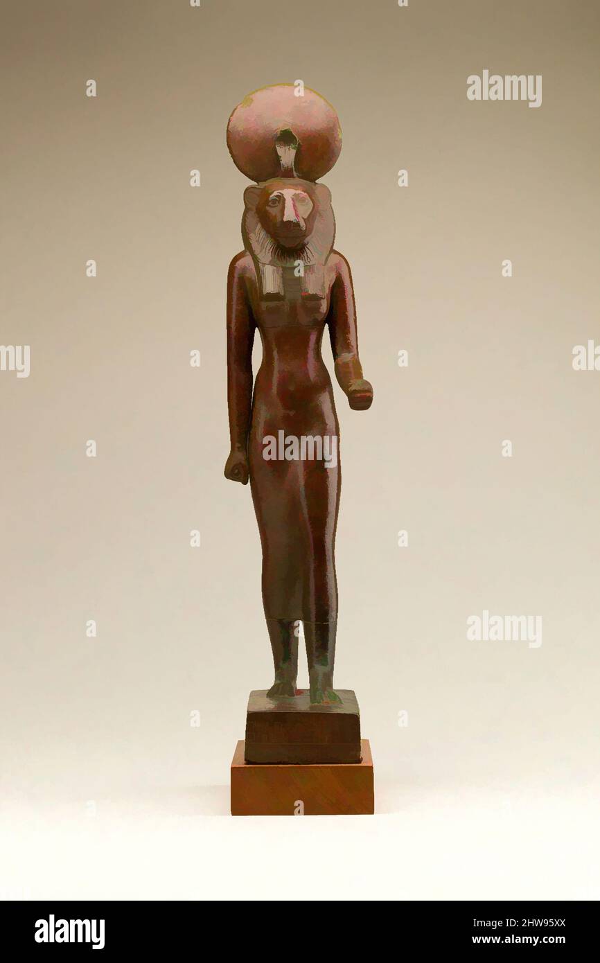 Arte ispirata dalla statuetta di Wadjet nel nome di Akanosh figlio di Pediamenopet, terzo periodo intermedio–periodo di Kushite o più tardi, Dinastia 21–25, ca. 1070–664 a.C. o più tardi, dall'Egitto, lega di rame, 36,5 cm (14 3/8 in.), Statuario e attrezzature in bronzo e metalli preziosi hanno da tempo, opere classiche modernizzate da Artotop con un tuffo di modernità. Forme, colore e valore, impatto visivo accattivante sulle emozioni artistiche attraverso la libertà delle opere d'arte in modo contemporaneo. Un messaggio senza tempo che persegue una nuova direzione selvaggiamente creativa. Artisti che si rivolgono al supporto digitale e creano l'NFT Artotop Foto Stock