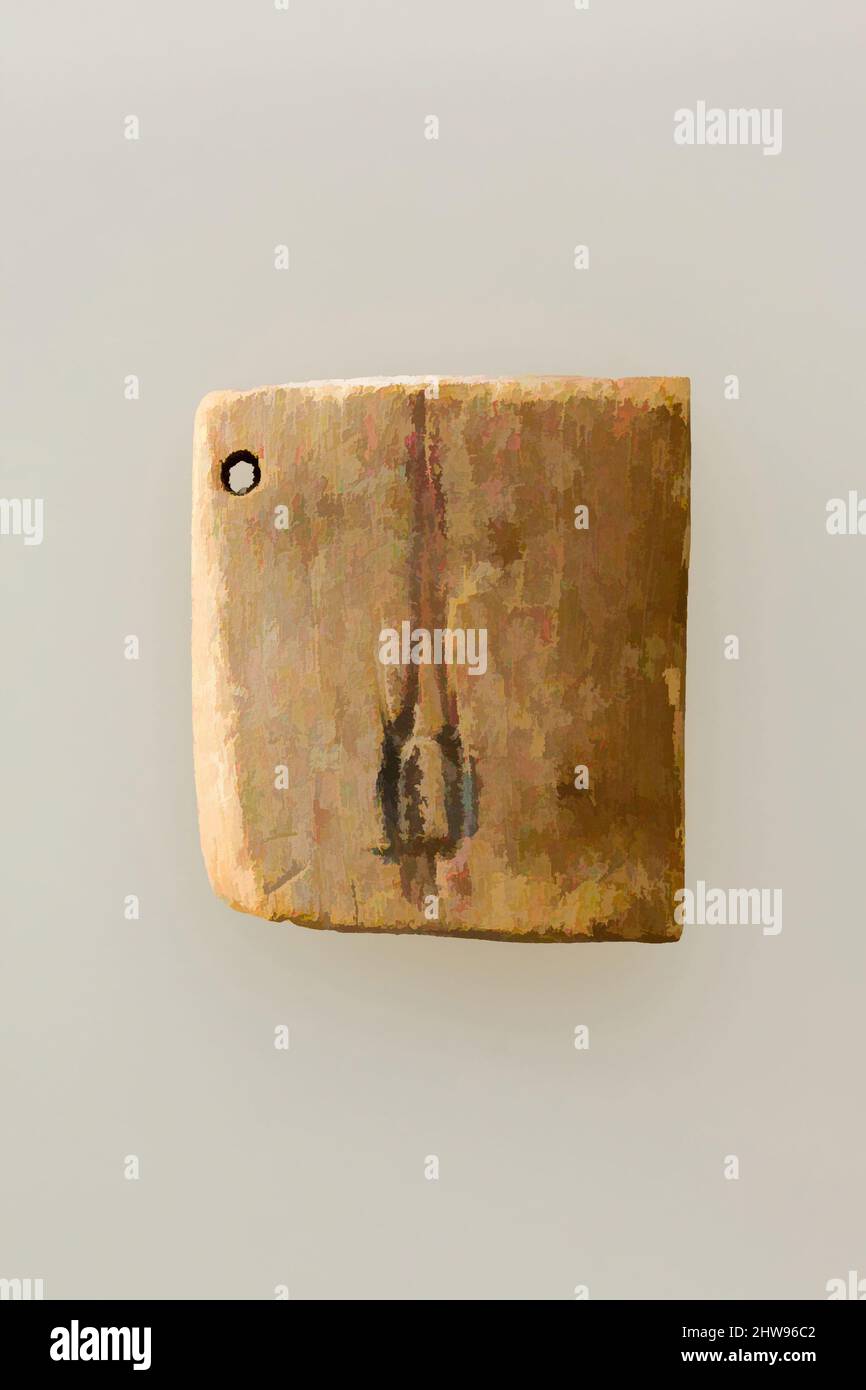 Arte ispirata dall'etichetta Ivory incisa con un geroglifo precoce che può essere l'immagine di un fascio di frecce, periodo dinastico precoce, Dinastia 1, ca. 2650 a.C., dall'Egitto, dall'alto Egitto settentrionale, Abydos, Umm el-Qaab, Tomba di Djer, Egitto Exploration Fund scavi, legno, inchiostro, H: 3,7cm (1 7/, opere classiche modernizzate da Artotop con un tuffo di modernità. Forme, colore e valore, impatto visivo accattivante sulle emozioni artistiche attraverso la libertà delle opere d'arte in modo contemporaneo. Un messaggio senza tempo che persegue una nuova direzione selvaggiamente creativa. Artisti che si rivolgono al supporto digitale e creano l'NFT Artotop Foto Stock