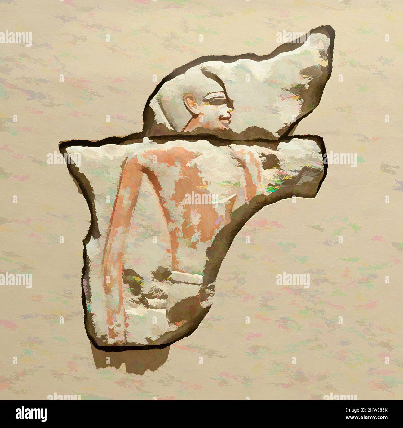 Arte ispirata dalla figura maschile dall'offerta scena, Medio Regno, Dinastia 11, ca. 2051–2000 a.C., dall'Egitto, dall'Egitto superiore, da Tebe, da Deir el-Bahri, Tomba di Khety (TT 311,), 1922–23/1926–27, calcare, vernice, H. 19 x W. 19 cm (7 1/2 x 7 1/2 in.), due frammenti di una figura maschile, parte della, opere classiche modernizzate da Artotop con un tuffo di modernità. Forme, colore e valore, impatto visivo accattivante sulle emozioni artistiche attraverso la libertà delle opere d'arte in modo contemporaneo. Un messaggio senza tempo che persegue una nuova direzione selvaggiamente creativa. Artisti che si rivolgono al supporto digitale e creano l'NFT Artotop Foto Stock