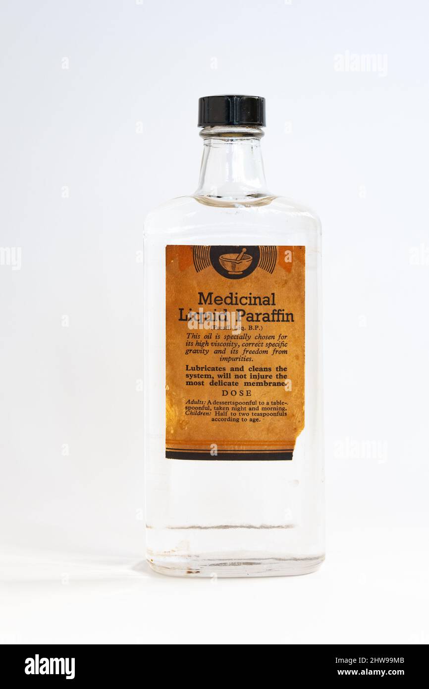 paraffina liquida medicinale - bottiglia d'annata Foto Stock