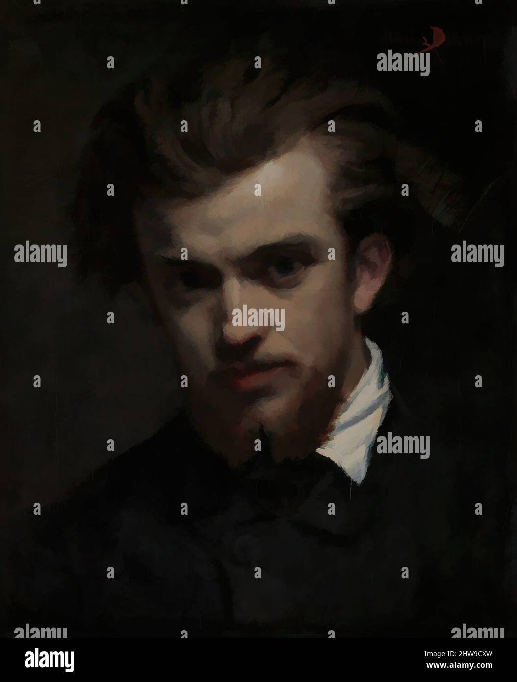 Arte ispirata da Henri Fantin-Latour (1836–1904), 1861, olio su tela, 18 x 14 7/8" (45,7 x 37,8 cm), dipinti, Carolus-Duran (Charles-Auguste-Émile Durant) (francese, Lille 1837–1917 Parigi), giovani studenti d'arte Carolus-Duran e Fantin si incontrarono mentre copiavano capolavori al Louvre, opere classiche modernizzate da Artotop con un tuffo di modernità. Forme, colore e valore, impatto visivo accattivante sulle emozioni artistiche attraverso la libertà delle opere d'arte in modo contemporaneo. Un messaggio senza tempo che persegue una nuova direzione selvaggiamente creativa. Artisti che si rivolgono al supporto digitale e creano l'NFT Artotop Foto Stock