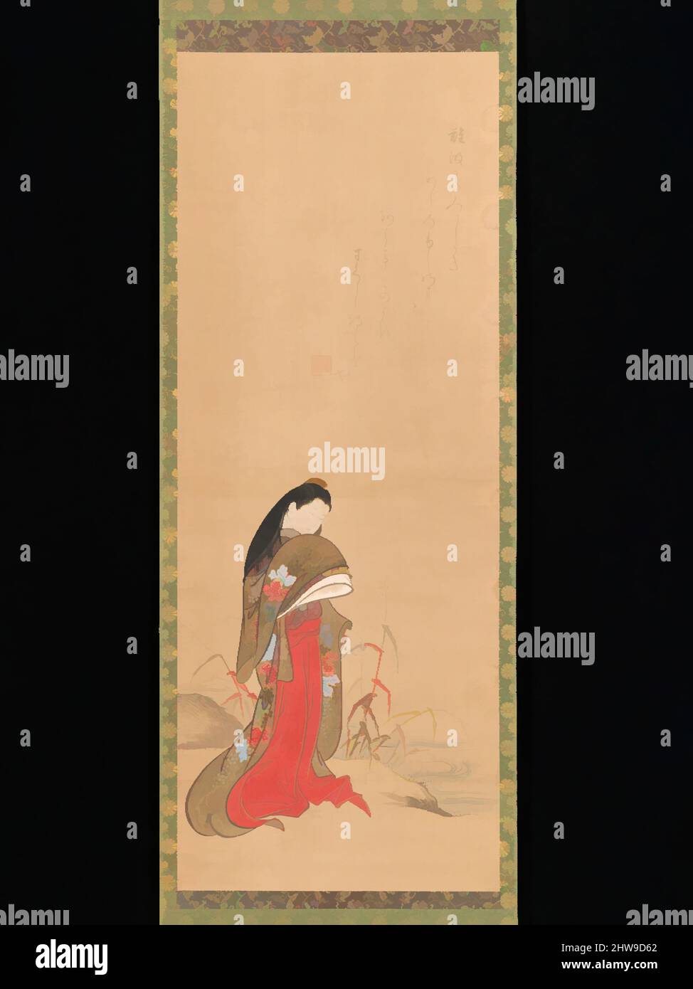 Arte ispirata da Lady ISE dal Riverbank, periodo Edo (1615-1868), fine 18th secolo, Giappone, Hanging scroll; Inchiostro e colore su carta, immagine: 33 3/4" x 13 poll. (85,8 x 33 cm), dipinti, Nishikawa Sukenobu (giapponese, 1671–1750, opere classiche modernizzate da Artotop con un tuffo di modernità. Forme, colore e valore, impatto visivo accattivante sulle emozioni artistiche attraverso la libertà delle opere d'arte in modo contemporaneo. Un messaggio senza tempo che persegue una nuova direzione selvaggiamente creativa. Artisti che si rivolgono al supporto digitale e creano l'NFT Artotop Foto Stock