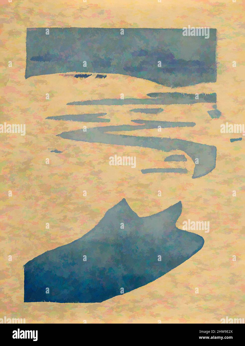 Art Inspired by the Derelict' o 'The Lost Boat', 1916, (nessuno assegnato) Ipswich, Massachusetts, Stati Uniti, Legno a colori; prova di prova di blocco a colore singolo, immagine: 5 5/8 x 3 7/8 pollici (14,3 x 9,8 cm), Prints, Arthur Wesley Dow (American, Ipswich, Massachusetts 1857–1922 New York, opere classiche modernizzate da Artotop con un tuffo di modernità. Forme, colore e valore, impatto visivo accattivante sulle emozioni artistiche attraverso la libertà delle opere d'arte in modo contemporaneo. Un messaggio senza tempo che persegue una nuova direzione selvaggiamente creativa. Artisti che si rivolgono al supporto digitale e creano l'NFT Artotop Foto Stock