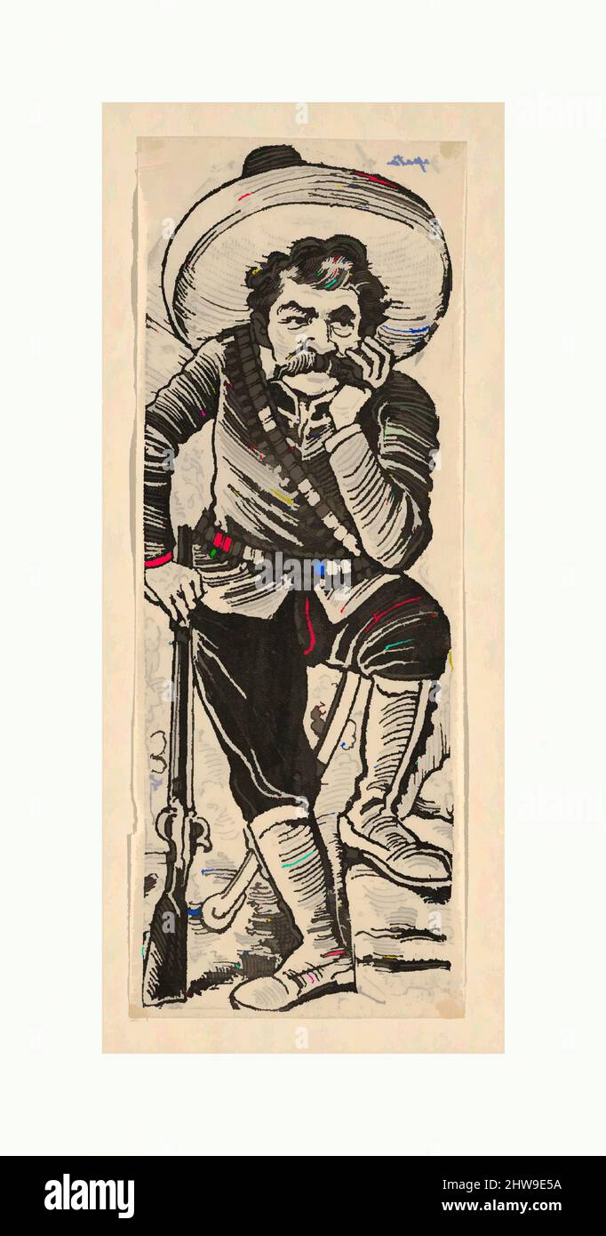Arte ispirata a Emiliano Zapata appoggiata sulla sua pistola, ca. 1911, incisione su zinco, foglio: 6 3/4 x 2 9/16 poll. (17,2 x 6,5 cm), stampe, José Guadalupe Posada (messicano, 1851–1913), secondo la nota sul foglio di montaggio, questa prova è stata stampata da Jean Charlot, opere classiche modernizzate da Artotop con un tuffo di modernità. Forme, colore e valore, impatto visivo accattivante sulle emozioni artistiche attraverso la libertà delle opere d'arte in modo contemporaneo. Un messaggio senza tempo che persegue una nuova direzione selvaggiamente creativa. Artisti che si rivolgono al supporto digitale e creano l'NFT Artotop Foto Stock Arte ispirata a Emiliano Zapata appoggiata sulla sua pistola, ca. 1911, incisione su zinco, foglio: 6 3/4 x 2 9/16 poll. (17,2 x 6,5 cm), stampe, José Guadalupe Posada (messicano, 1851–1913), secondo la nota sul foglio di montaggio, questa prova è stata stampata da Jean Charlot, opere classiche modernizzate da Artotop con un tuffo di modernità. Forme, colore e valore, impatto visivo accattivante sulle emozioni artistiche attraverso la libertà delle opere d'arte in modo contemporaneo. Un messaggio senza tempo che persegue una nuova direzione selvaggiamente creativa. Artisti che si rivolgono al supporto digitale e creano l'NFT Artotop Foto Stock