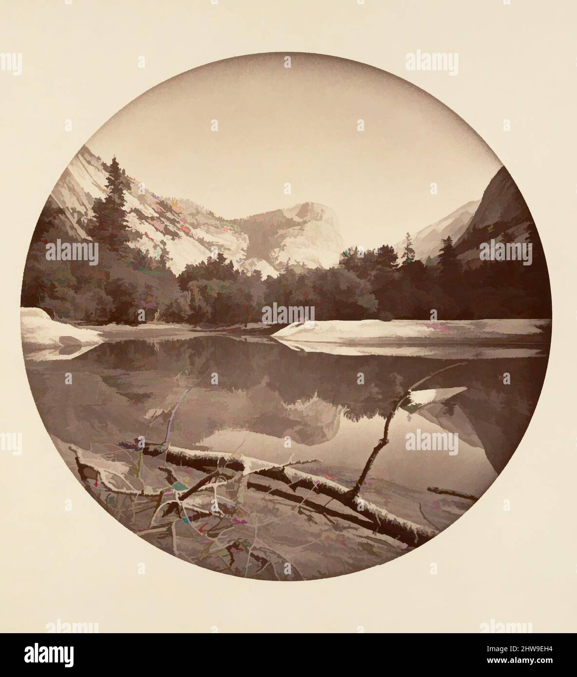 Arte ispirata al Parco Nazionale di Yosemite, California, ca. 1878, stampa in argento albume da vetro negativo, immagine: 12,5 x 12,5 cm (4 15/16 x 4 15/16 poll.), circolare, fotografie, Carleton E. Watkins (americano, 1829–1916), questo album senza titolo eccezionalmente raro presenta settantatre opere classiche modernizzate da Artotop con un tuffo di modernità. Forme, colore e valore, impatto visivo accattivante sulle emozioni artistiche attraverso la libertà delle opere d'arte in modo contemporaneo. Un messaggio senza tempo che persegue una nuova direzione selvaggiamente creativa. Artisti che si rivolgono al supporto digitale e creano l'NFT Artotop Foto Stock