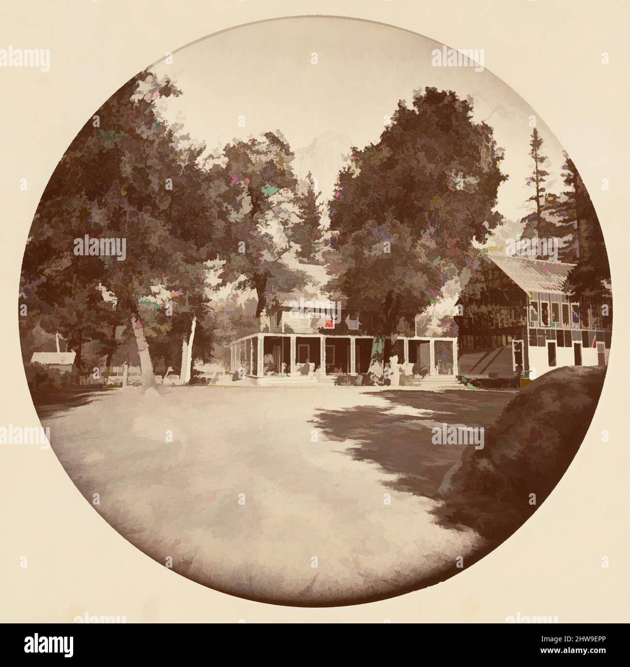 Arte ispirata al Parco Nazionale di Yosemite, California, ca. 1878, stampa in argento albume da vetro negativo, immagine: 12,5 x 12,5 cm (4 15/16 x 4 15/16 poll.), circolare, fotografie, Carleton E. Watkins (americano, 1829–1916), questo album senza titolo eccezionalmente raro presenta settantatre opere classiche modernizzate da Artotop con un tuffo di modernità. Forme, colore e valore, impatto visivo accattivante sulle emozioni artistiche attraverso la libertà delle opere d'arte in modo contemporaneo. Un messaggio senza tempo che persegue una nuova direzione selvaggiamente creativa. Artisti che si rivolgono al supporto digitale e creano l'NFT Artotop Foto Stock