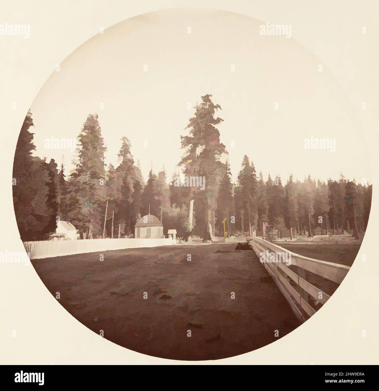 Arte ispirata alle Sentinelle. C. Grove, ca. 1878, stampa in argento albume da vetro negativo, immagine: 12,5 x 12,5 cm (4 15/16 x 4 15/16 poll.), circolare, fotografie, Carleton E. Watkins (americano, 1829–1916), questo album senza titolo eccezionalmente raro presenta settantatre in formato circolare, opere classiche modernizzate da Artotop con un tuffo di modernità. Forme, colore e valore, impatto visivo accattivante sulle emozioni artistiche attraverso la libertà delle opere d'arte in modo contemporaneo. Un messaggio senza tempo che persegue una nuova direzione selvaggiamente creativa. Artisti che si rivolgono al supporto digitale e creano l'NFT Artotop Foto Stock