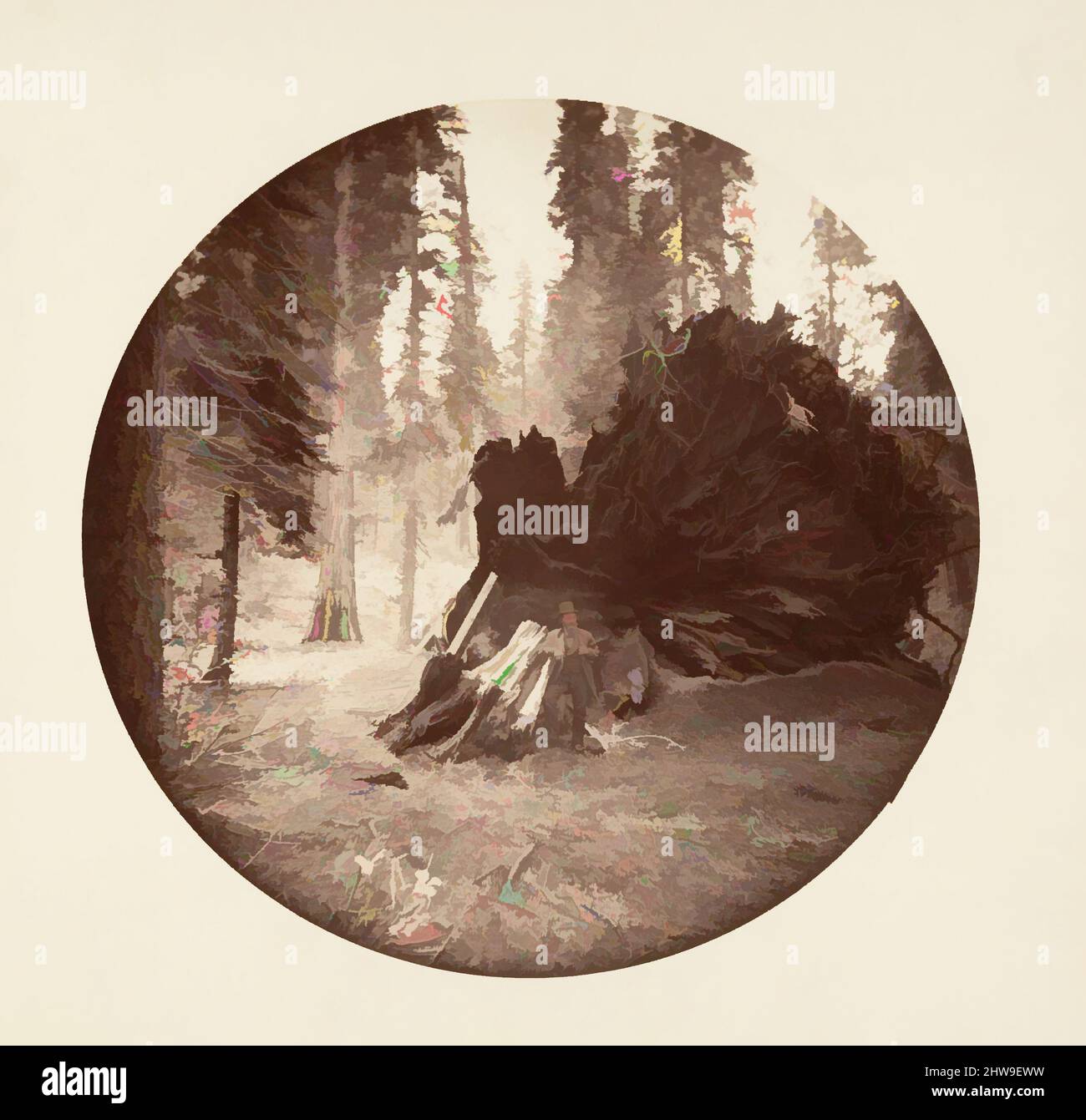 Arte ispirata da Eagle's Wing - Calaveras Grove, ca. 1878, stampa argento albume da vetro negativo, immagine: 12,5 x 12,5 cm (4 15/16 x 4 15/16 poll.), circolare, fotografie, Carleton E. Watkins (americano, 1829–1916), questo album senza titolo eccezionalmente raro presenta settantatre opere classiche circolari modernizzate da Artotop con un tuffo di modernità. Forme, colore e valore, impatto visivo accattivante sulle emozioni artistiche attraverso la libertà delle opere d'arte in modo contemporaneo. Un messaggio senza tempo che persegue una nuova direzione selvaggiamente creativa. Artisti che si rivolgono al supporto digitale e creano l'NFT Artotop Foto Stock